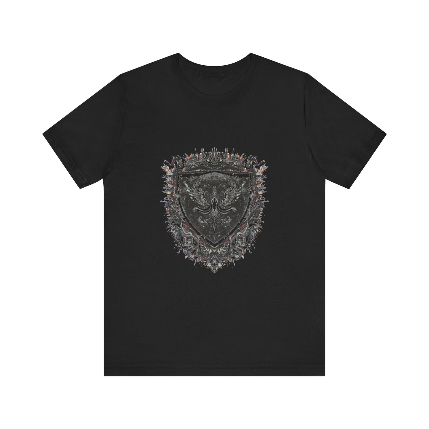 Glitch Heraldry Fusion Tee - Trendy Unisex Style