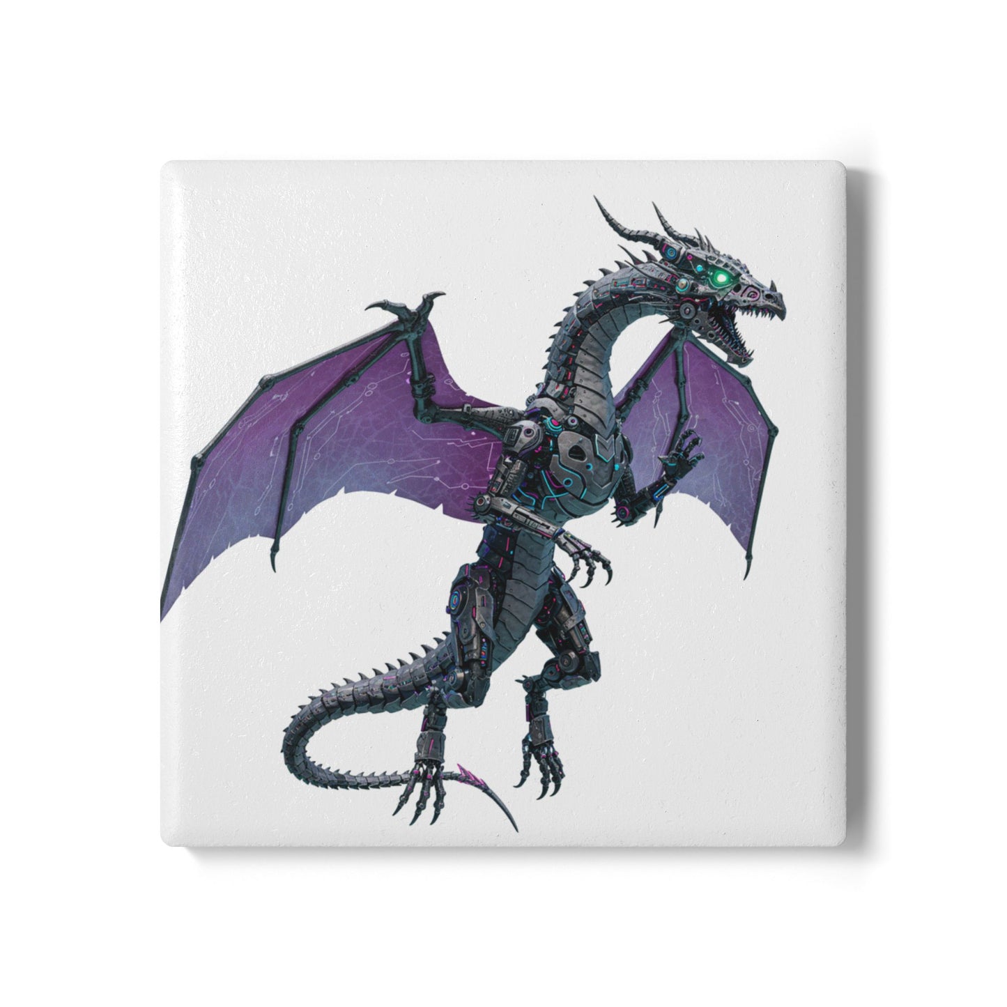 Cyber Dragon Flight - Futuristic Ceramic Coaster