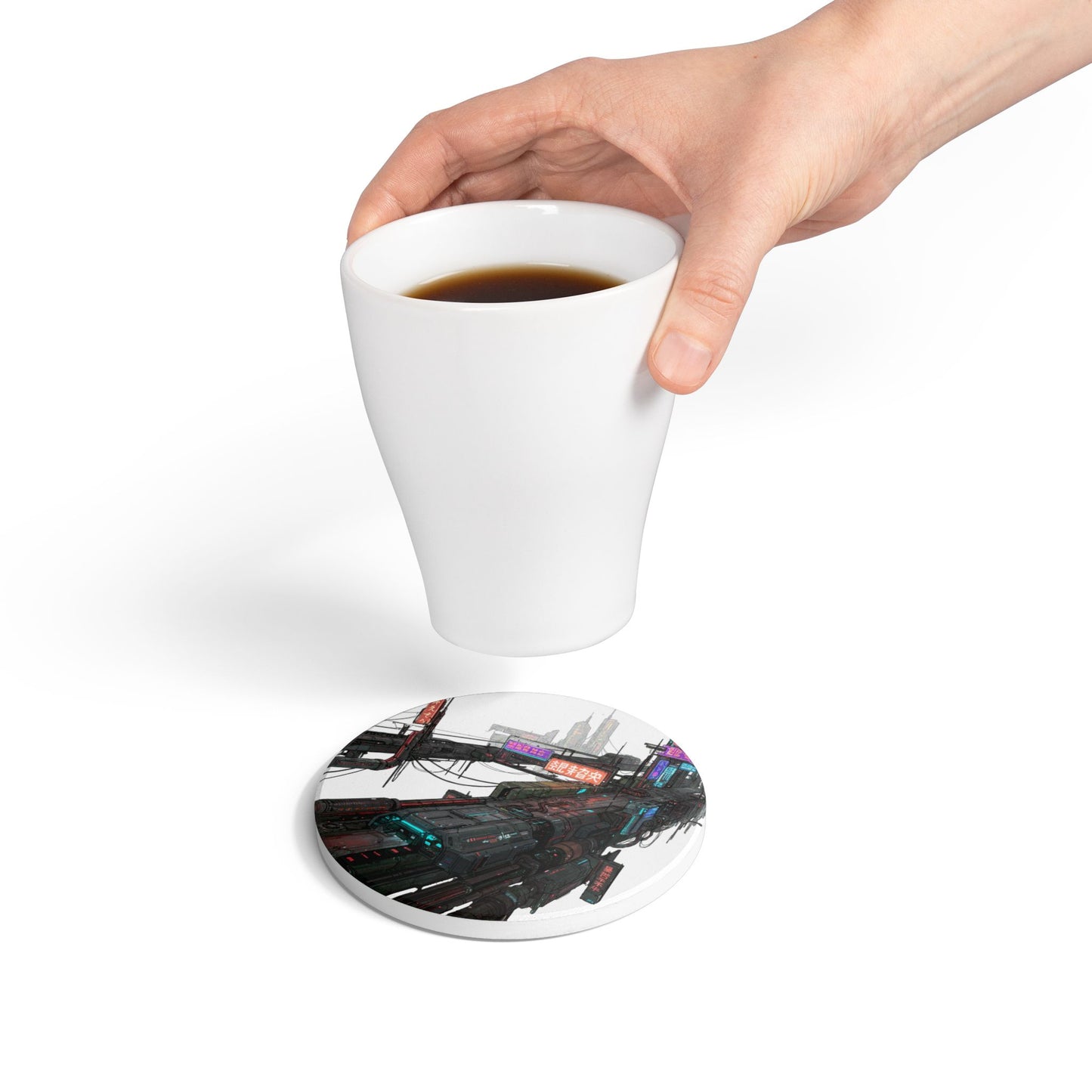Cyberpunk Dream: Ultra-High Detail Ceramic Coaster