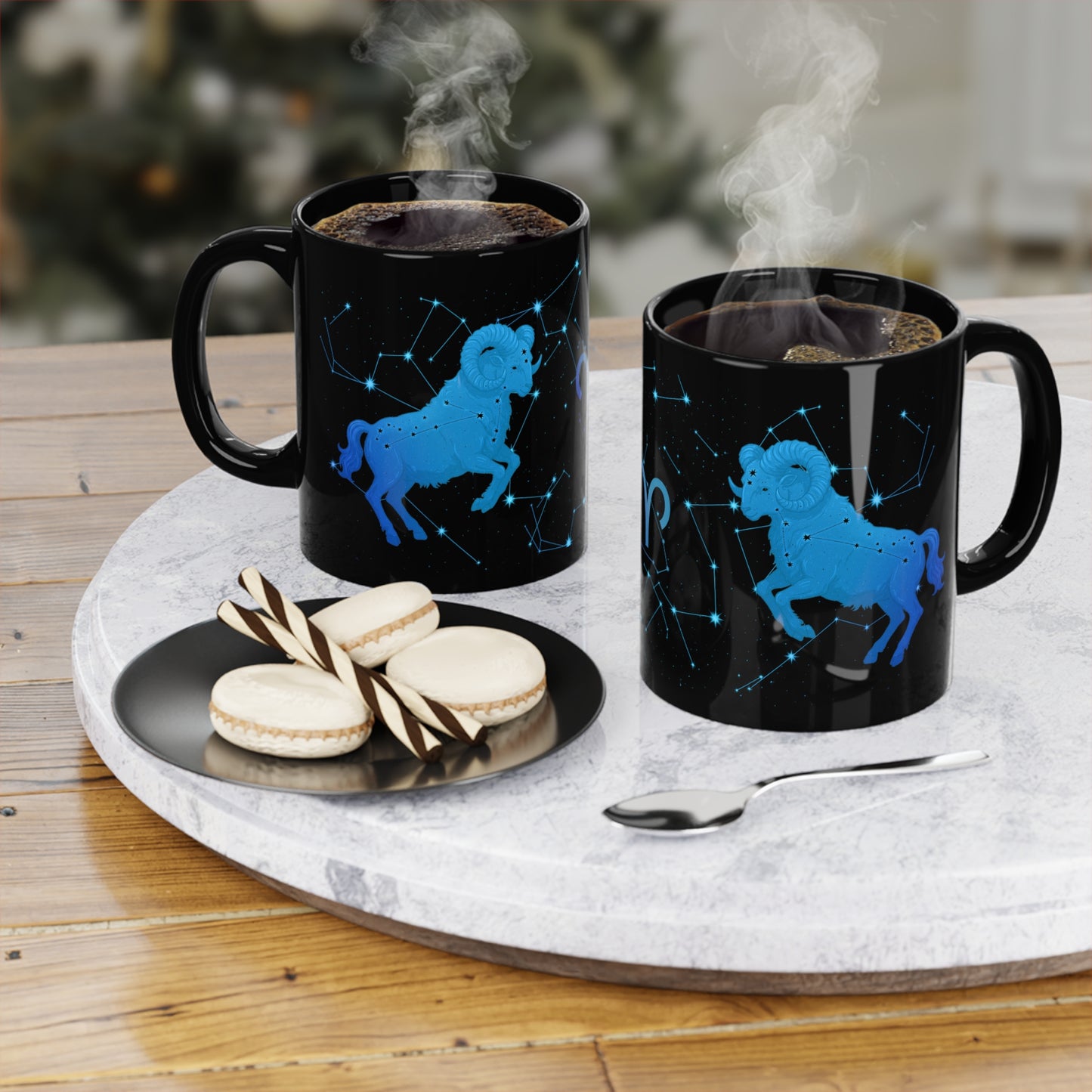 Starry Night Edition - Aries Zodiac Coffee Mug, Astrology Gift, Horoscope Ceramic Cup, Constellation Décor, Aries Birthday Present, Black Coffee Lover Mug