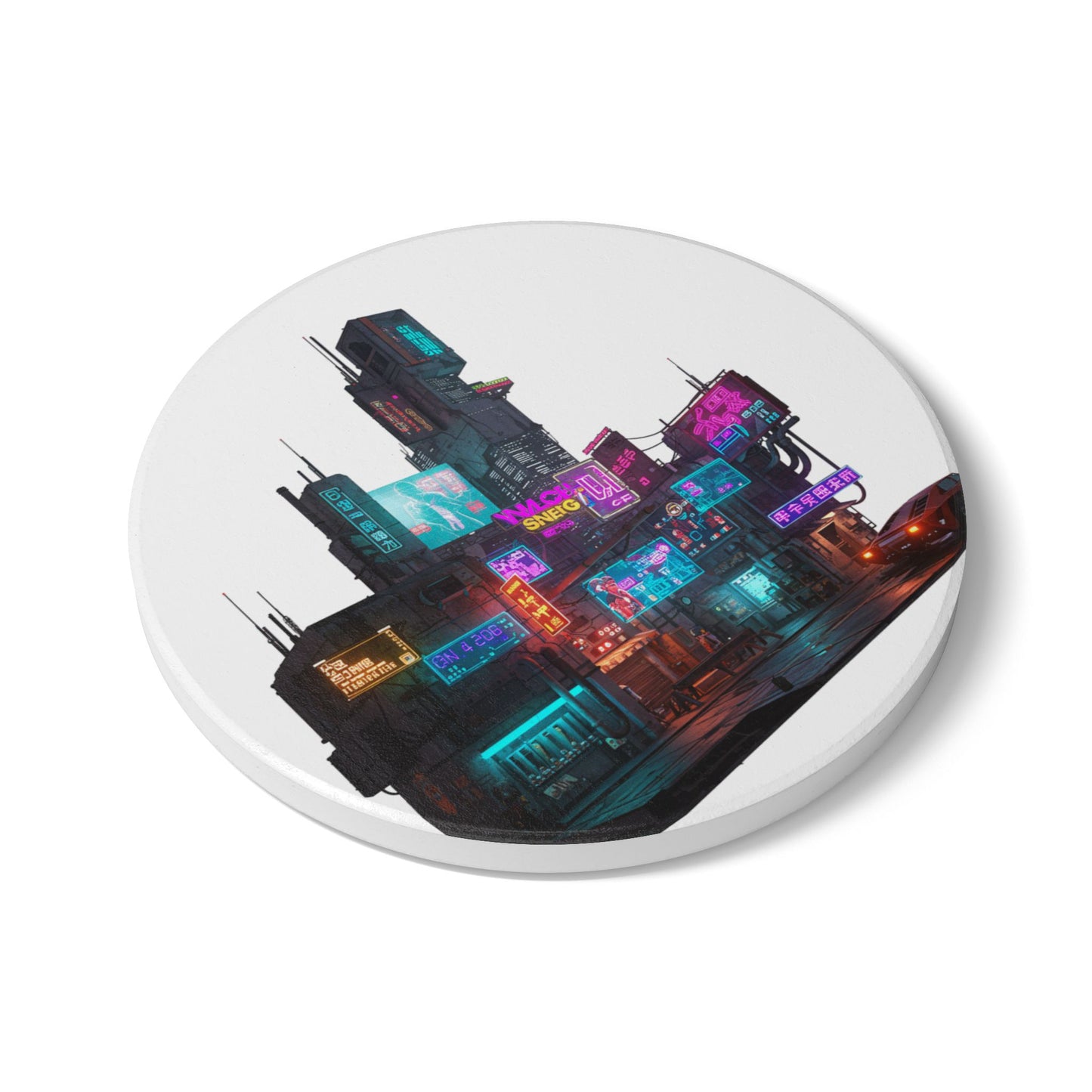 Cyberpunk Dreams Ceramic Coaster - Dive into the Future