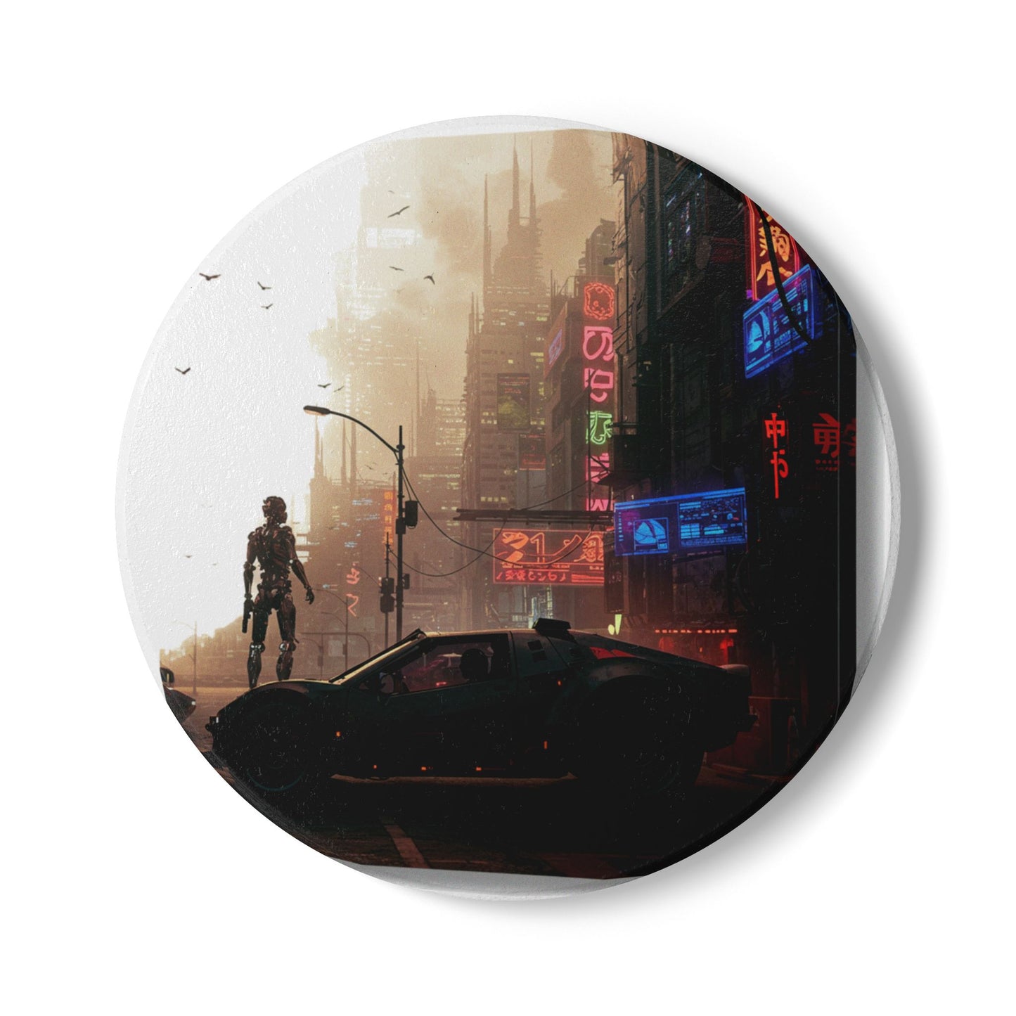 Cyberpunk Dreams Ceramic Coaster – Casual Style #13