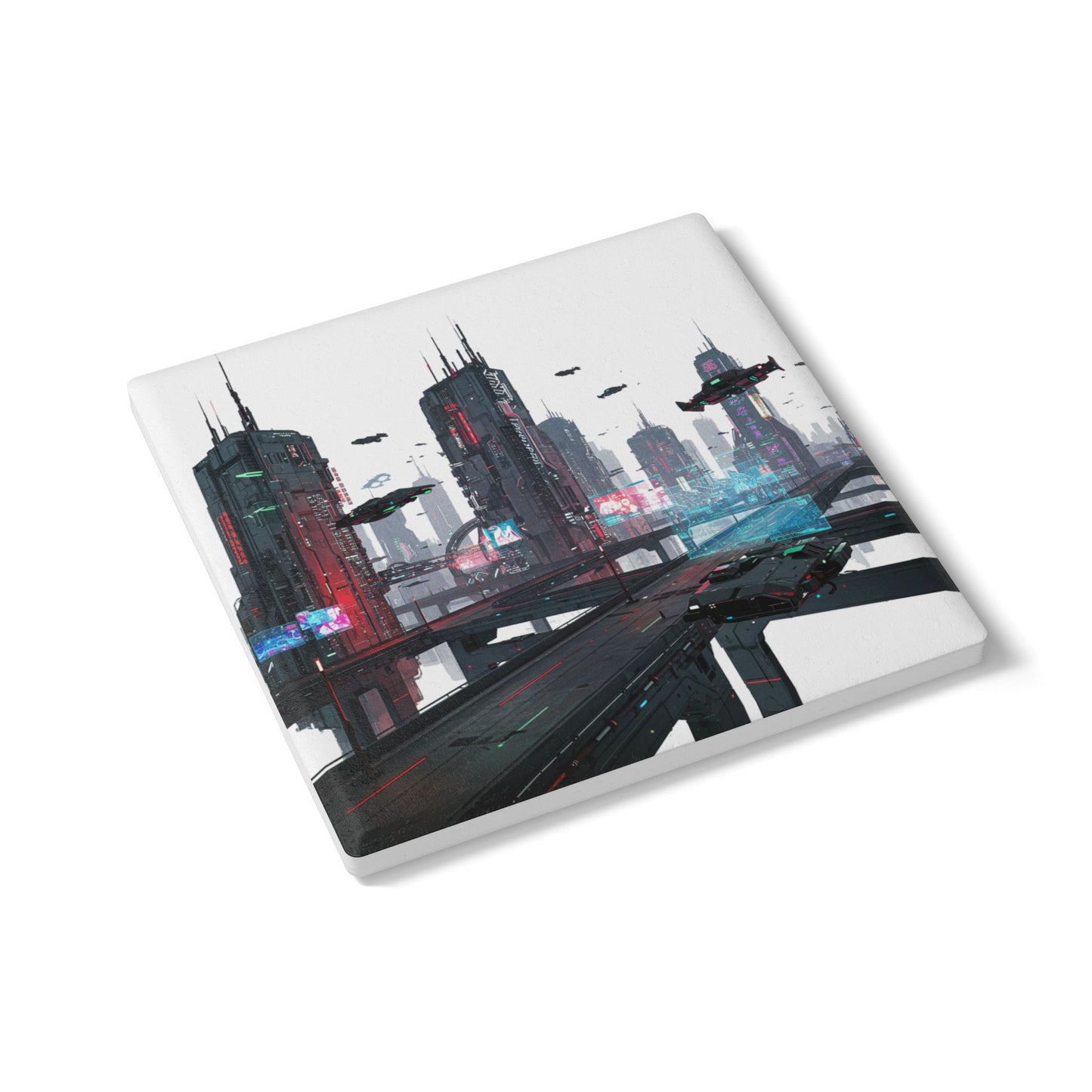 Cyberpunk Dreams Ceramic Coaster - Dive Into Tomorrow