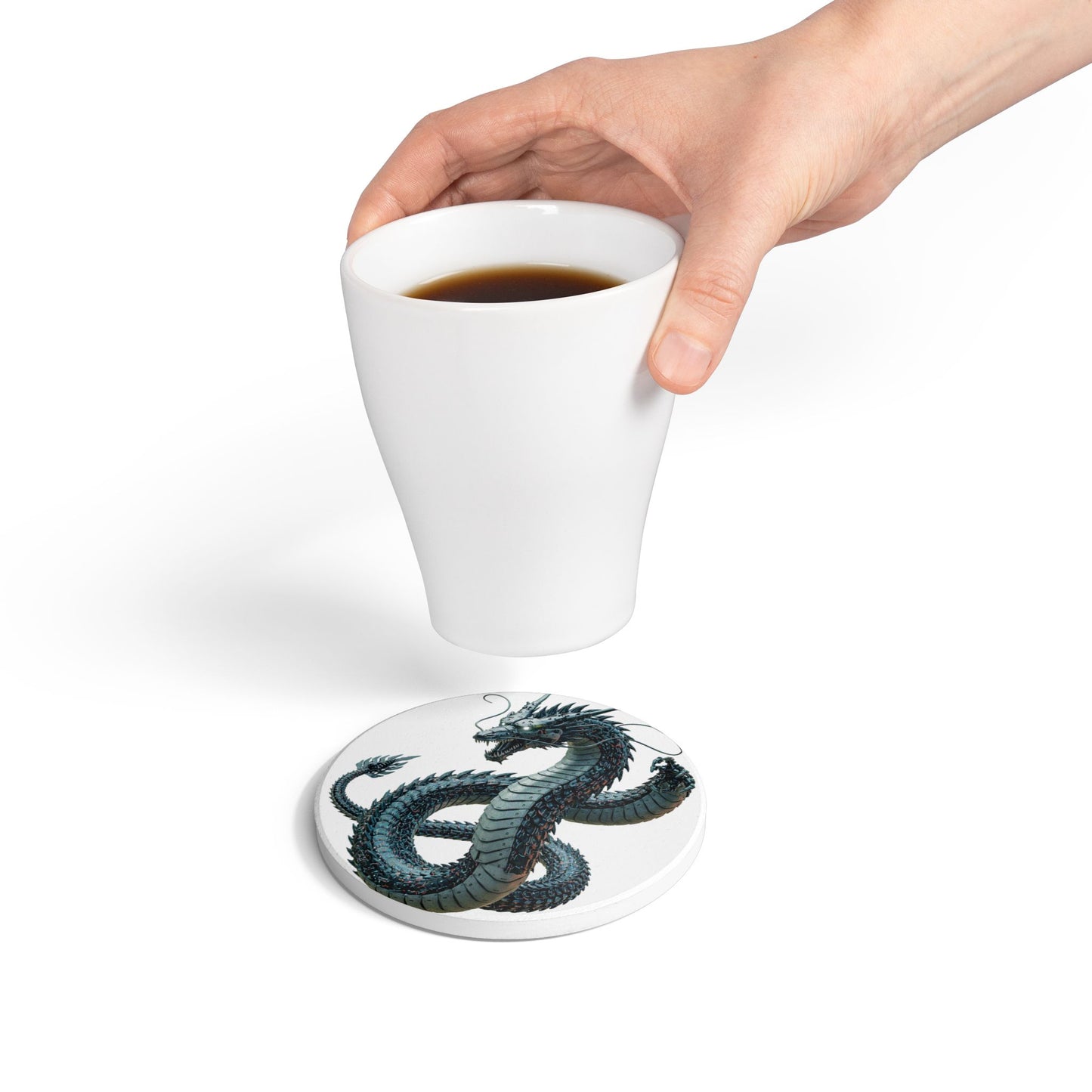 Cyberpunk Dragon Ceramic Coaster - Futuristic Decor