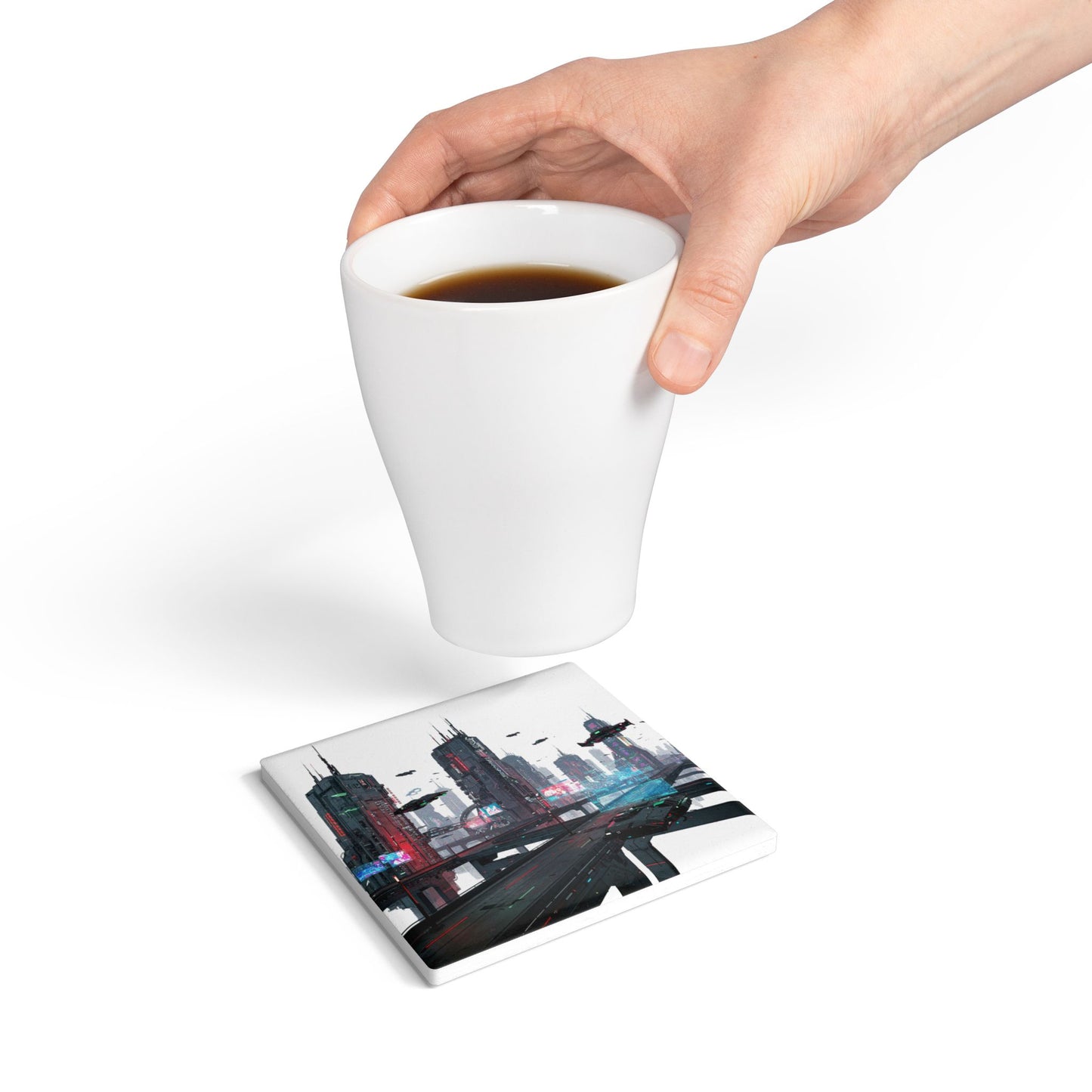Cyberpunk Dreams Ceramic Coaster - Dive Into Tomorrow