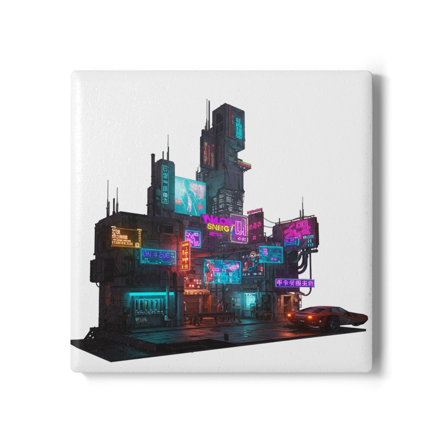 Cyberpunk Dreams Ceramic Coaster - Dive into the Future