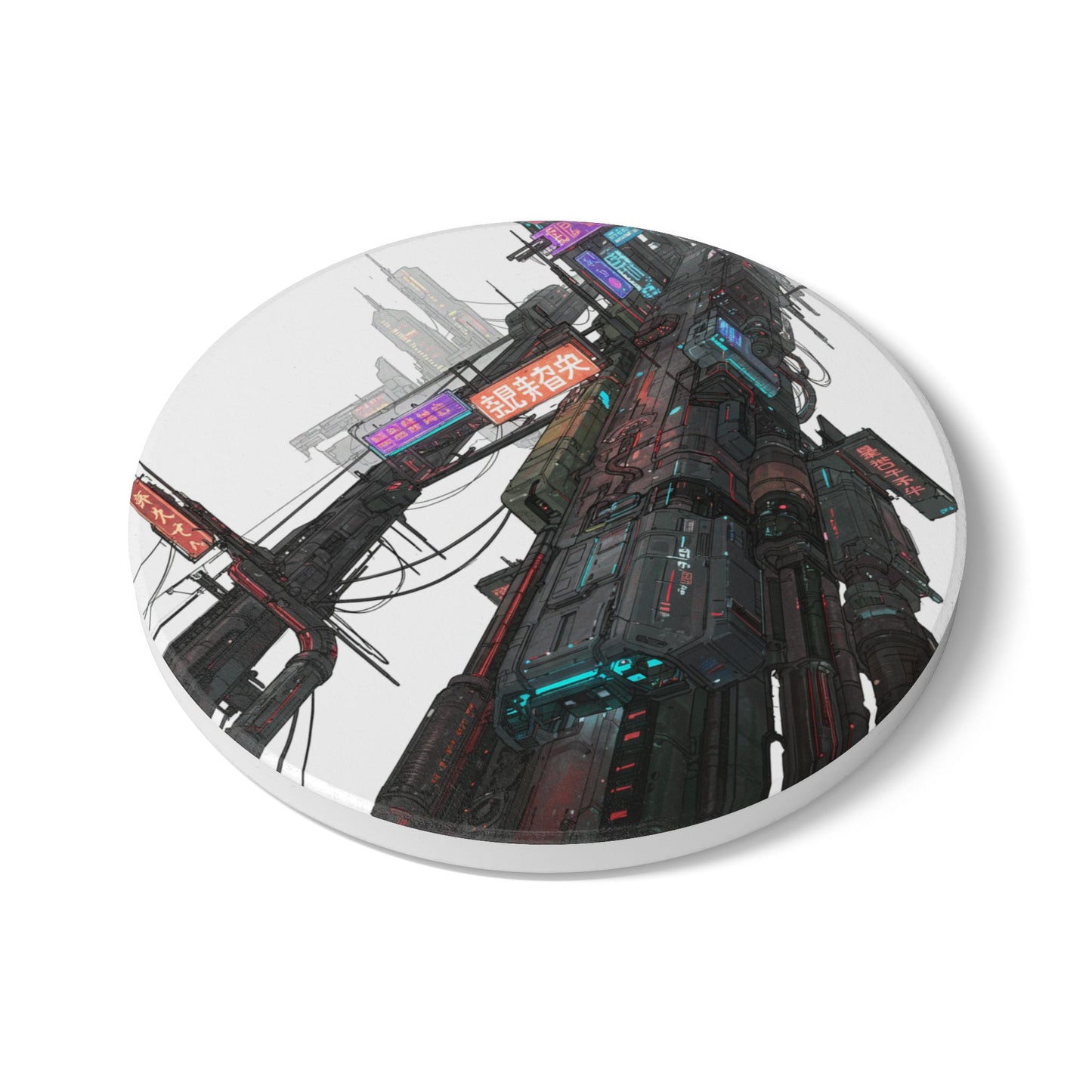 Cyberpunk Dream: Ultra-High Detail Ceramic Coaster