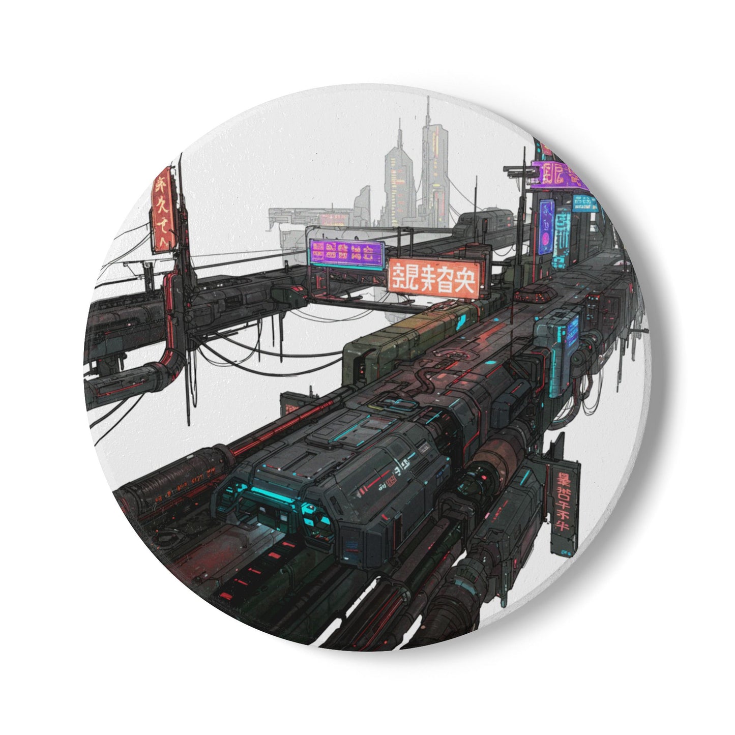 Cyberpunk Dream: Ultra-High Detail Ceramic Coaster