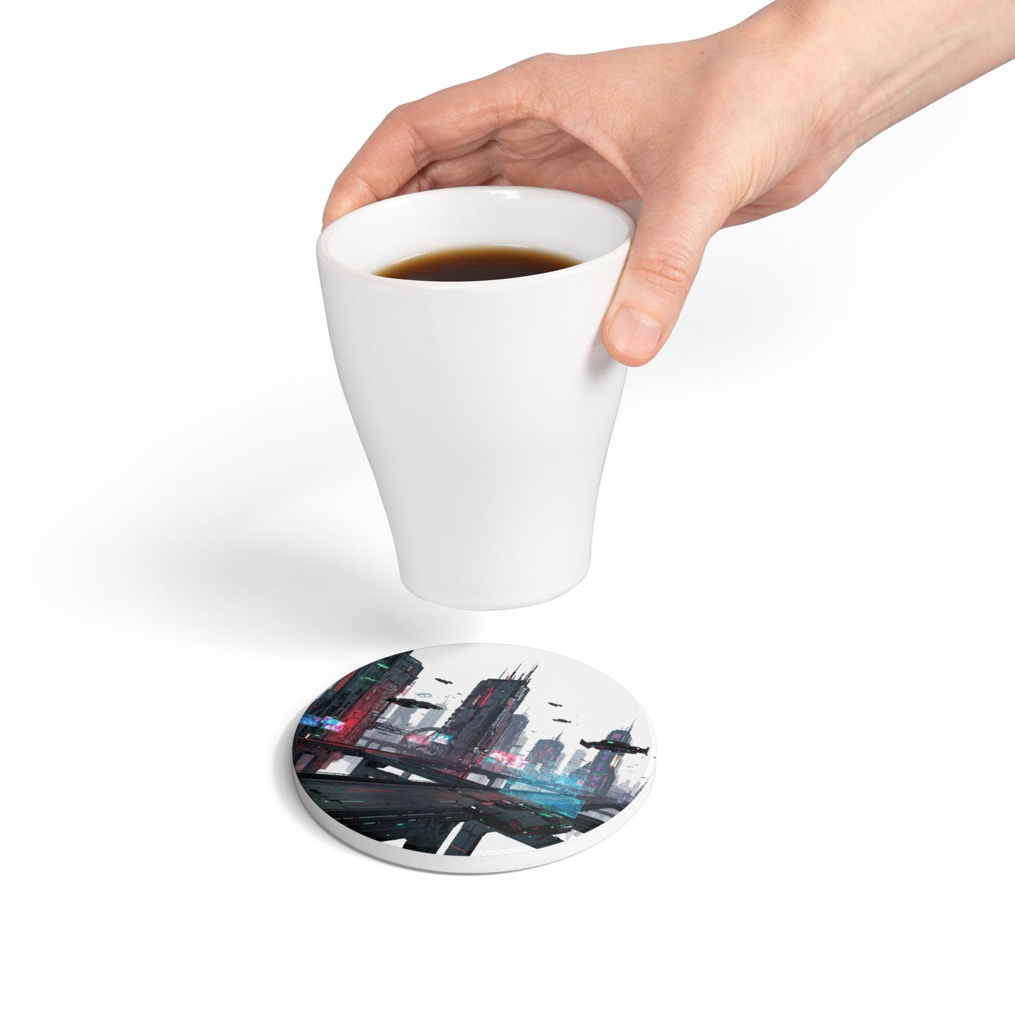 Cyberpunk Dreams Ceramic Coaster - Dive Into Tomorrow