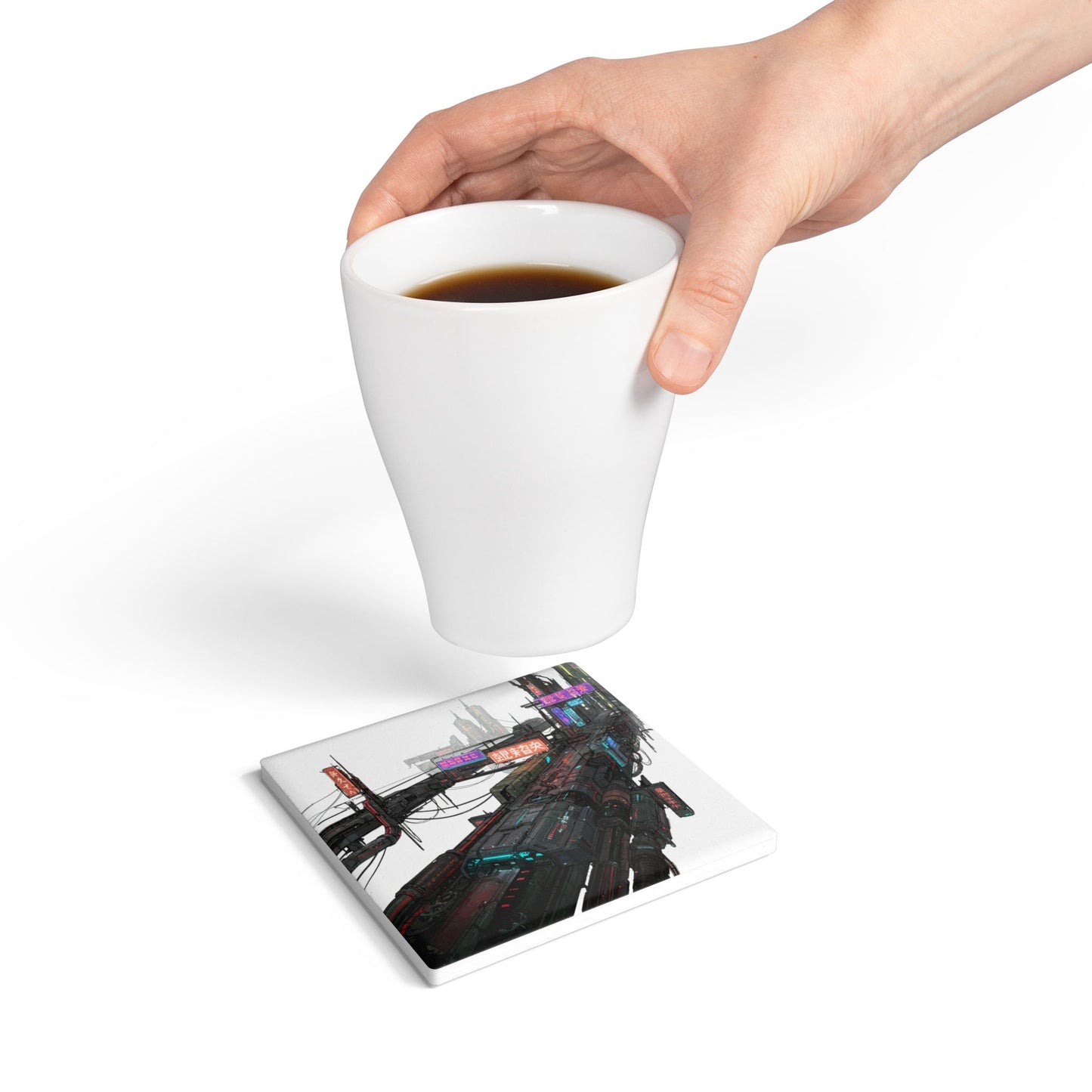 Cyberpunk Dream: Ultra-High Detail Ceramic Coaster