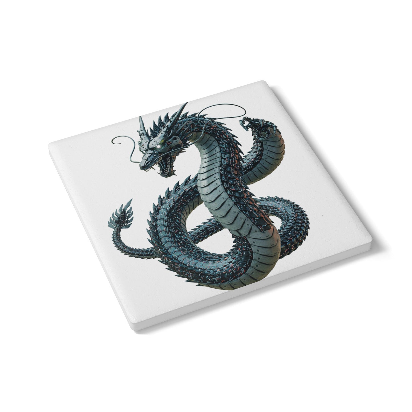 Cyberpunk Dragon Ceramic Coaster - Futuristic Decor