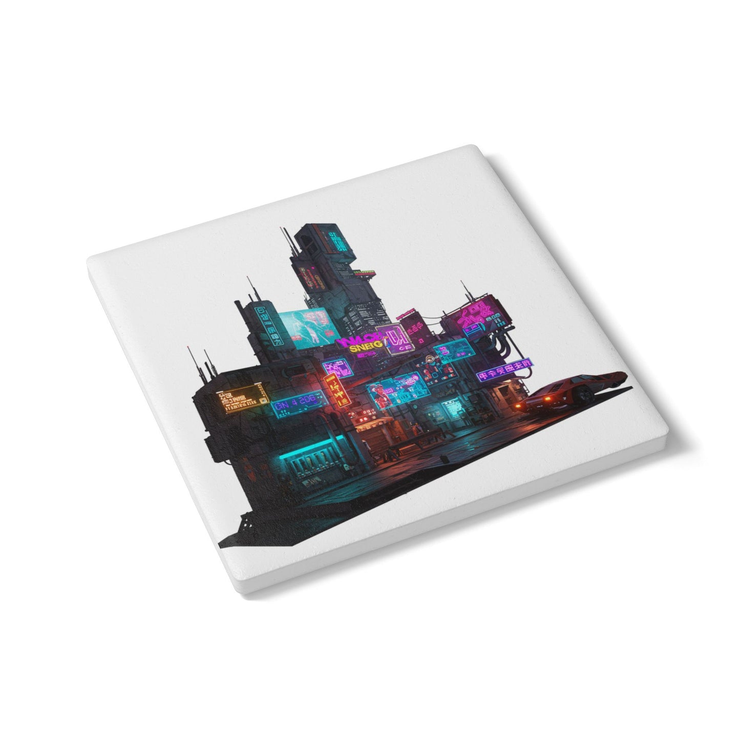 Cyberpunk Dreams Ceramic Coaster - Dive into the Future