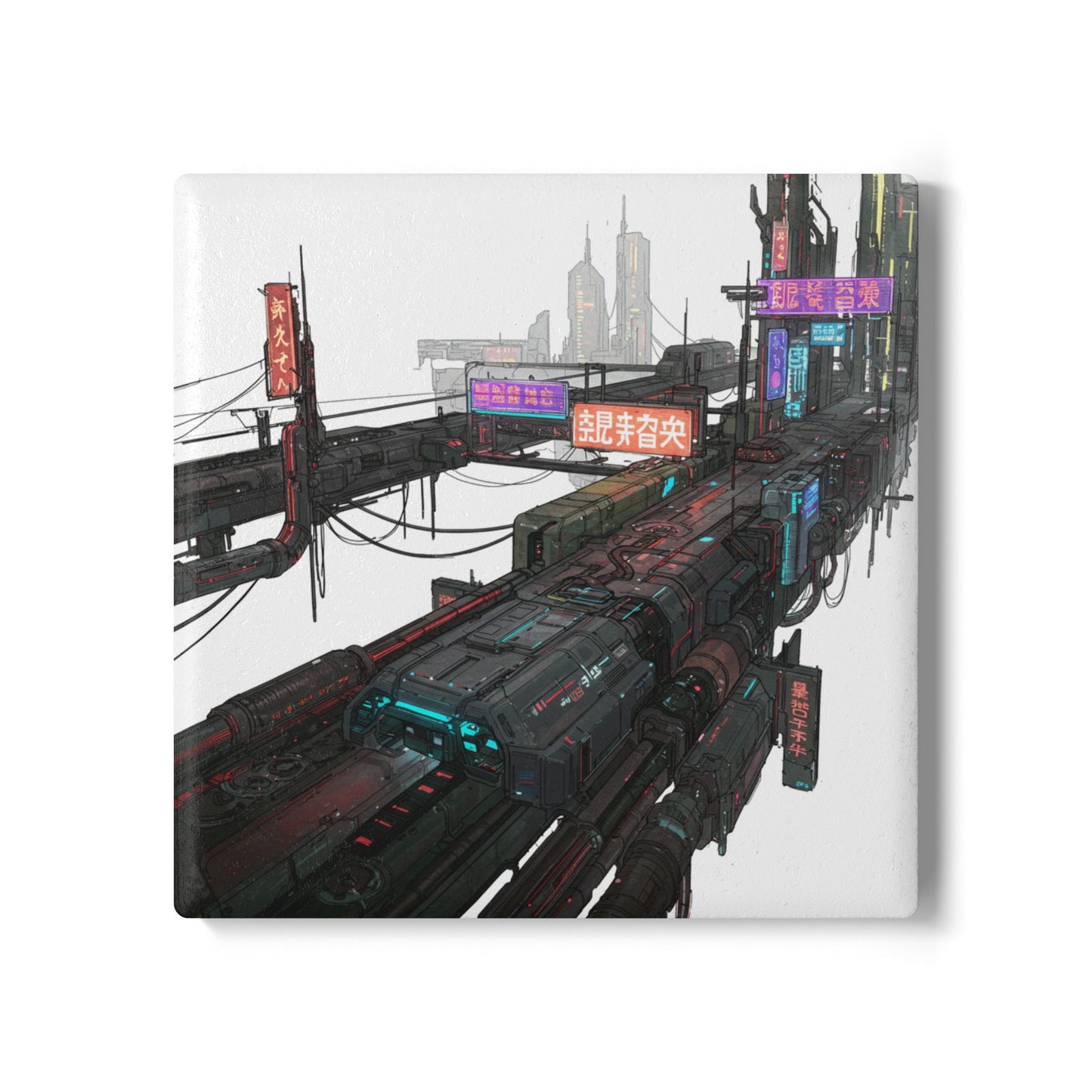 Cyberpunk Dream: Ultra-High Detail Ceramic Coaster