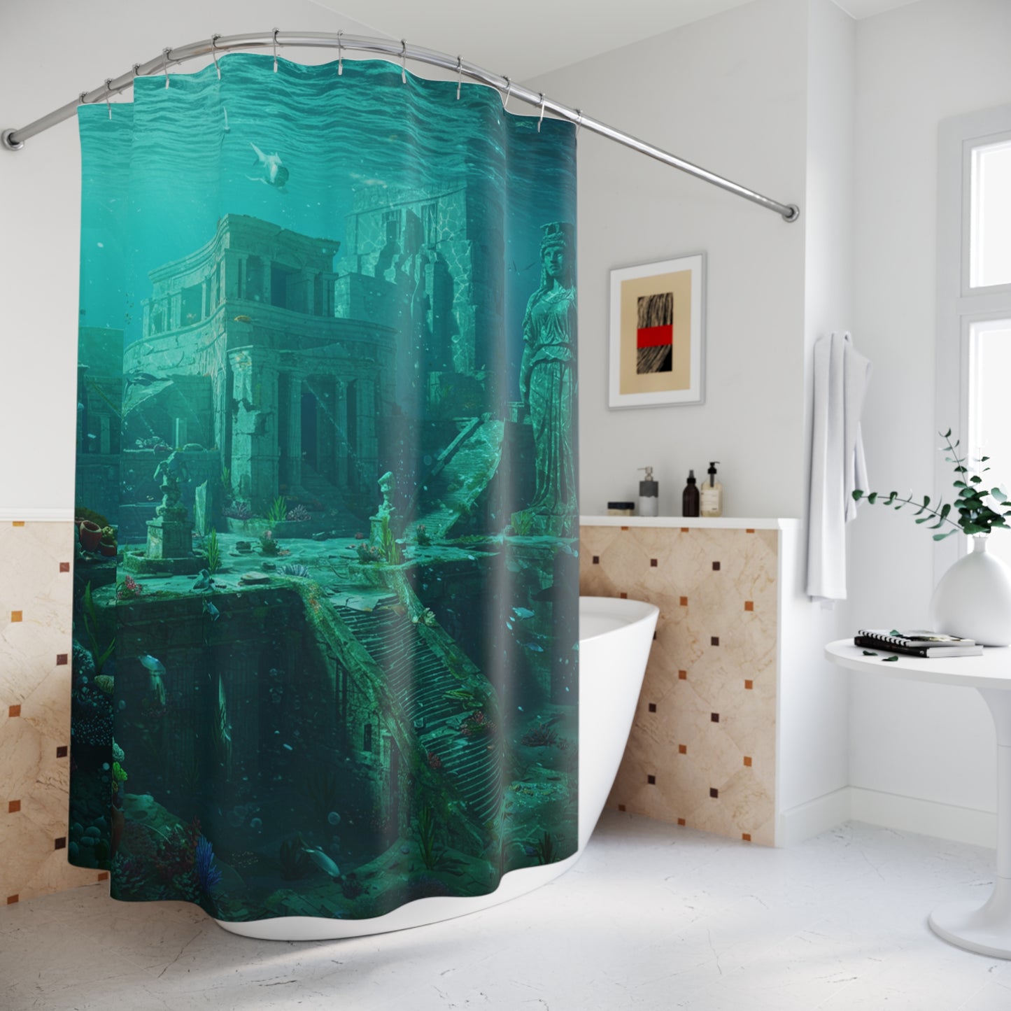 Atlantis Unveiled: Edgy Waters Shower Curtain
