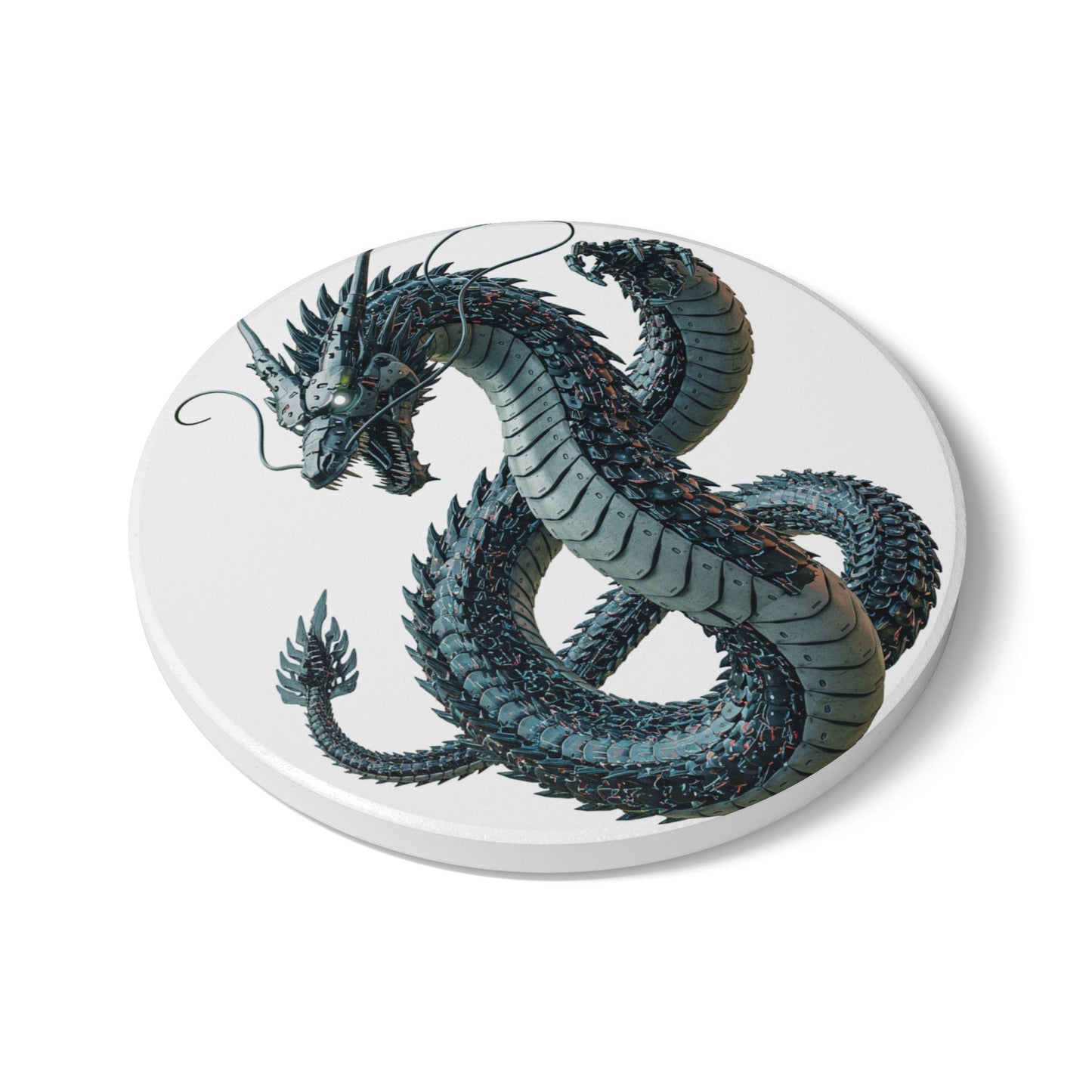 Cyberpunk Dragon Ceramic Coaster - Futuristic Decor