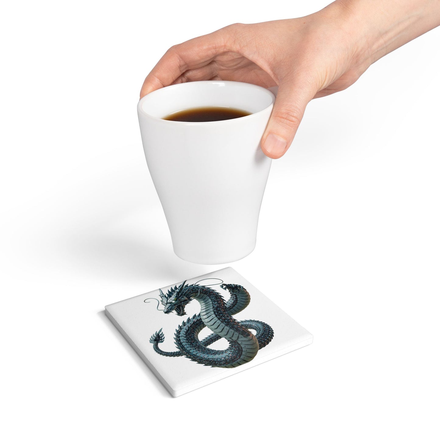 Cyberpunk Dragon Ceramic Coaster - Futuristic Decor