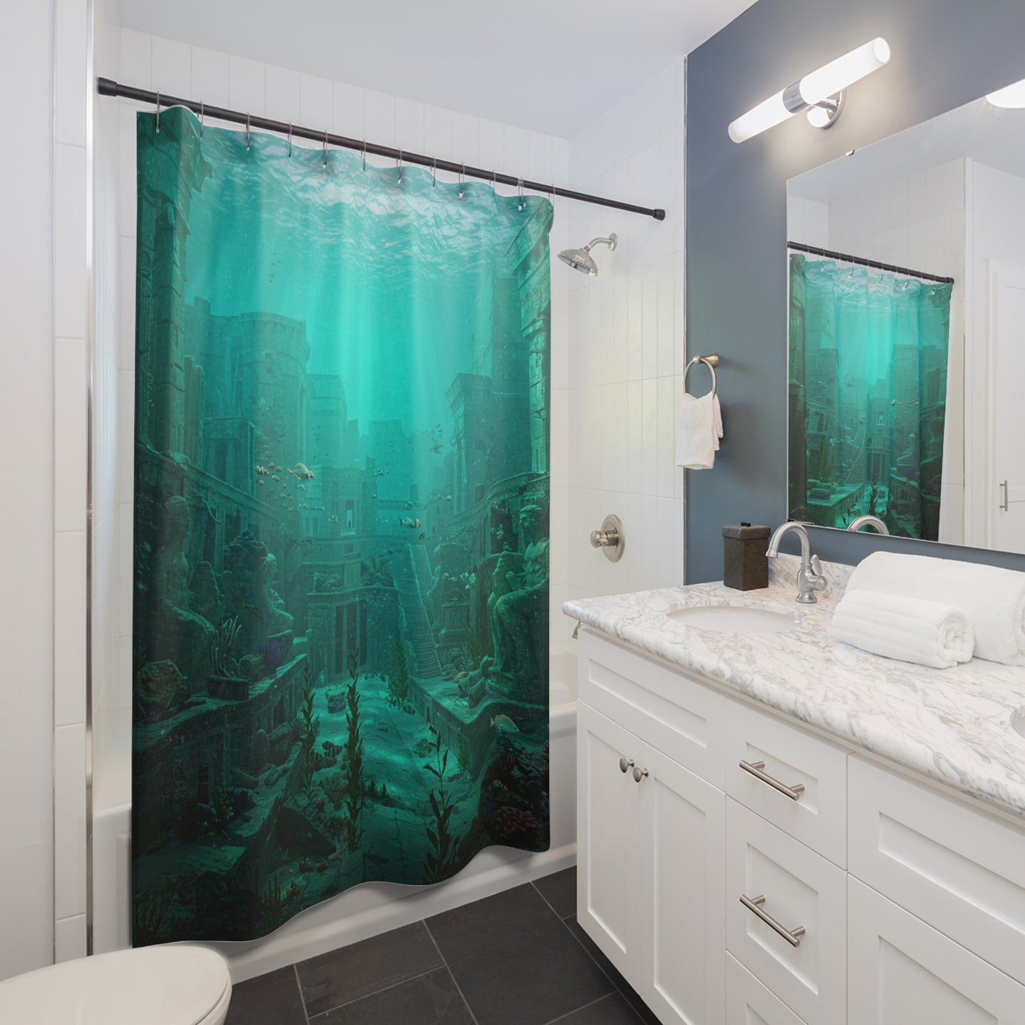 Atlantis Unveiled: Edgy Urban Shower Curtain