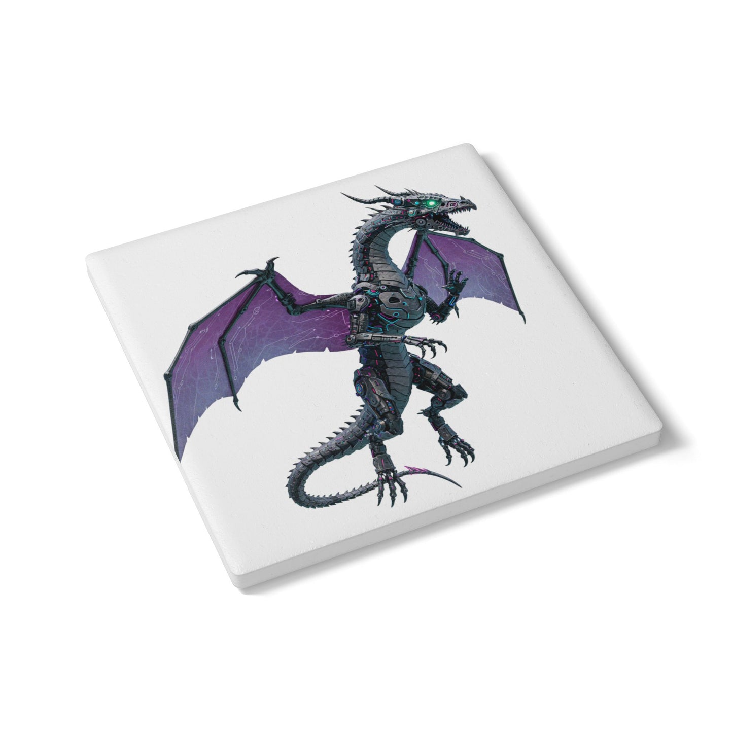 Cyber Dragon Flight - Futuristic Ceramic Coaster