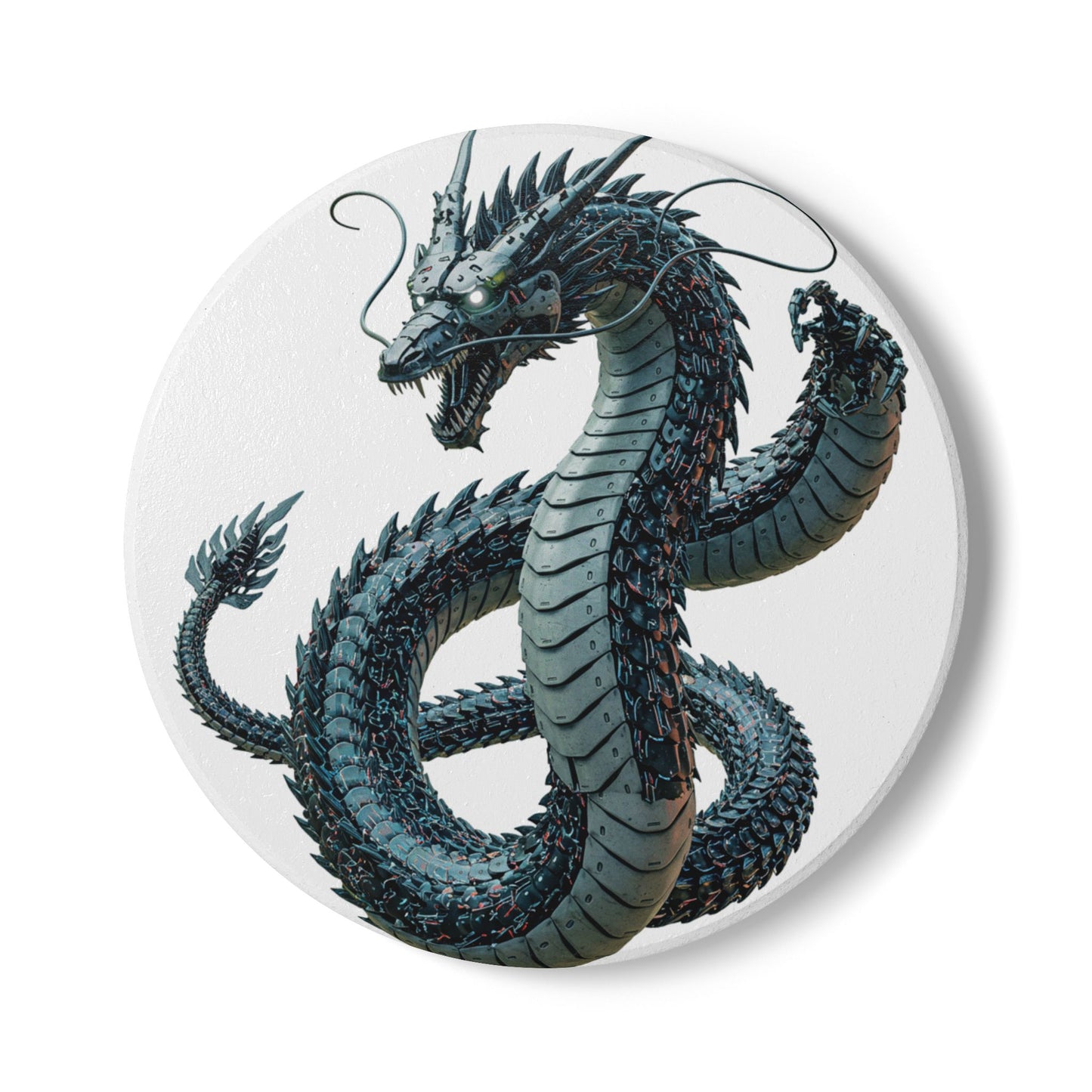 Cyberpunk Dragon Ceramic Coaster - Futuristic Decor