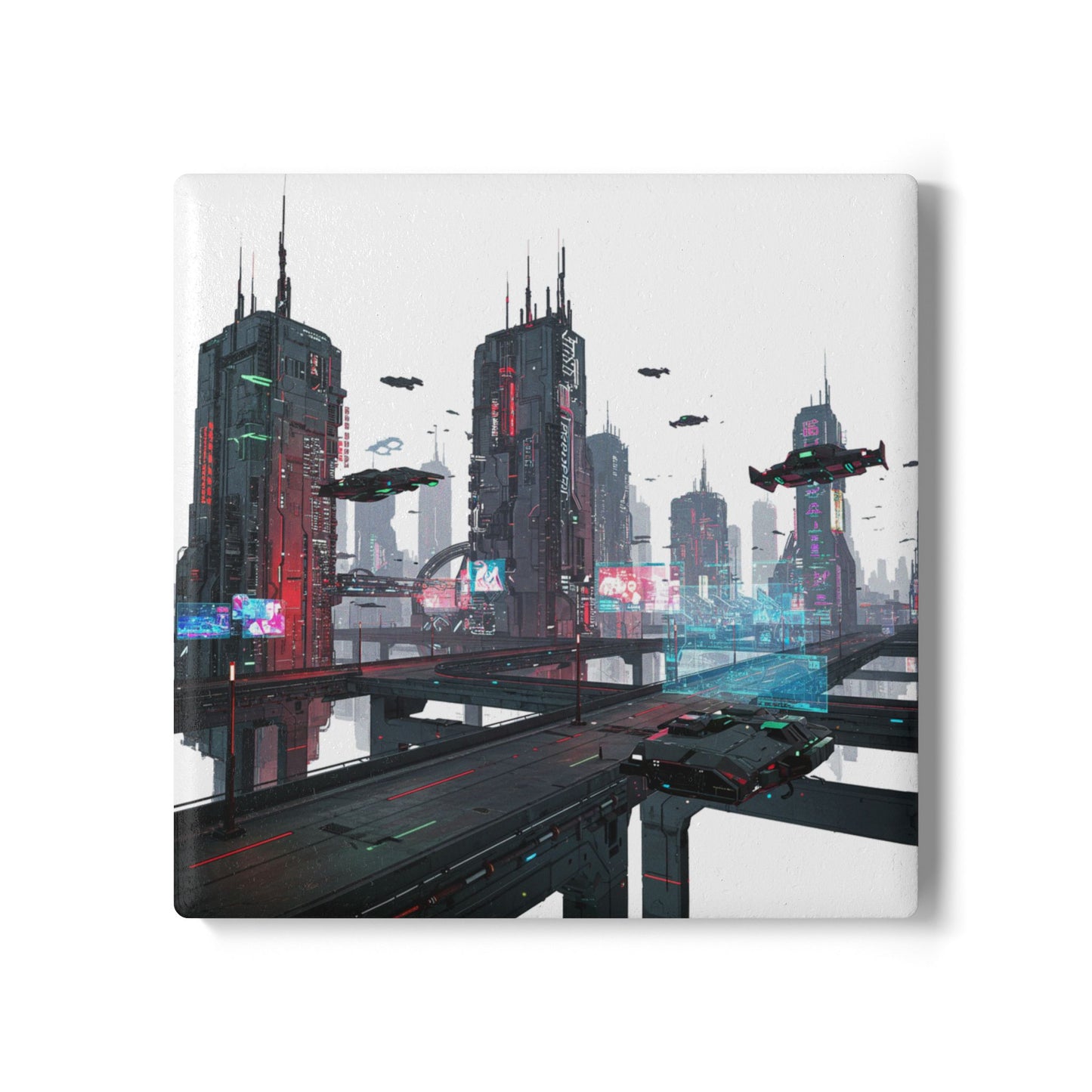 Cyberpunk Dreams Ceramic Coaster - Dive Into Tomorrow