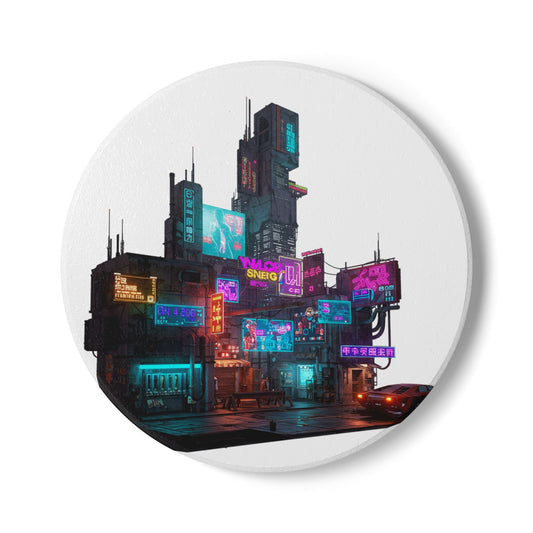 Cyberpunk Dreams Ceramic Coaster - Dive into the Future