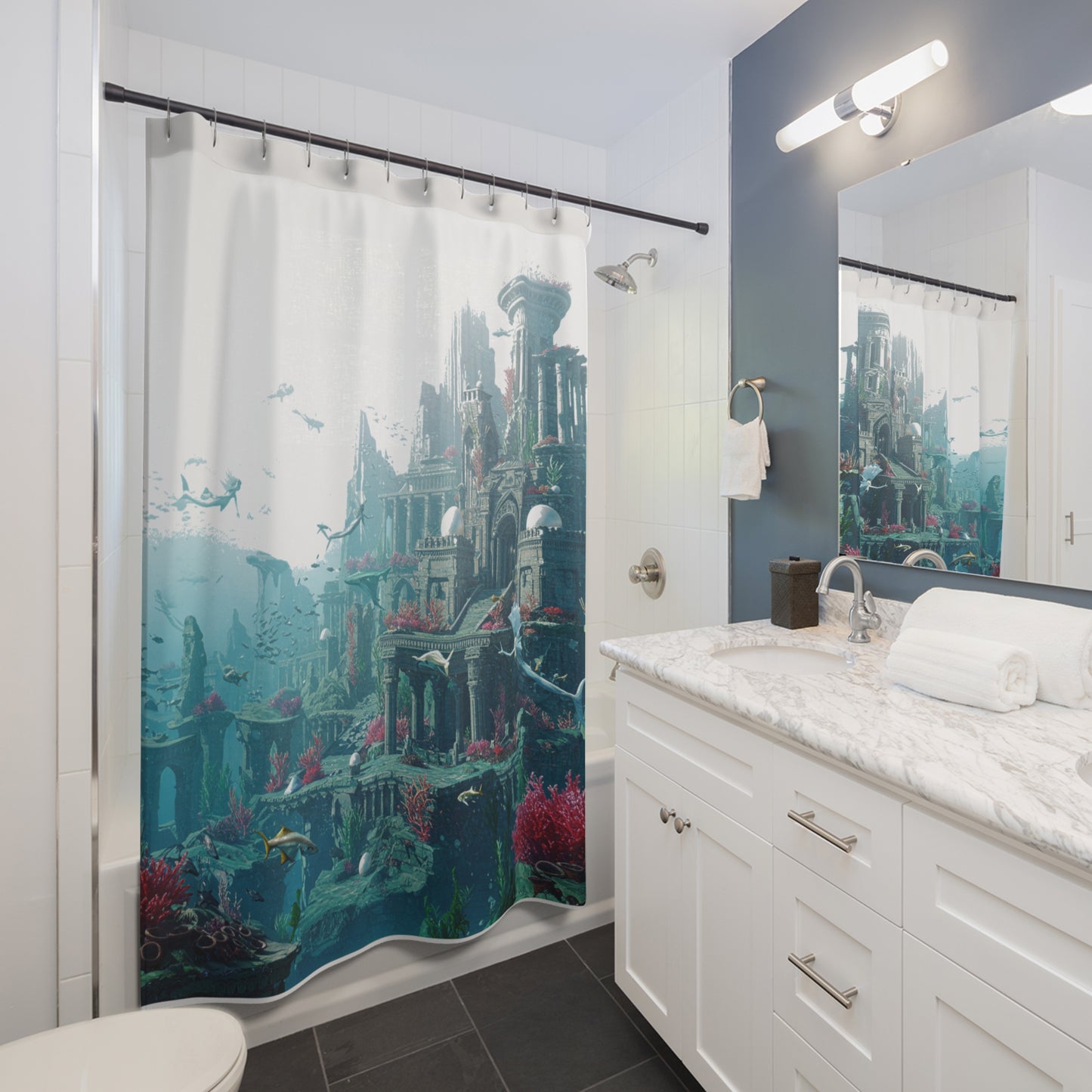 Mystic Atlan Fantasy Shower Curtain: Edgy Realm Edition