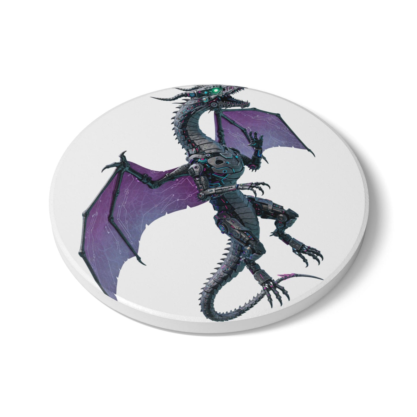 Cyber Dragon Flight - Futuristic Ceramic Coaster