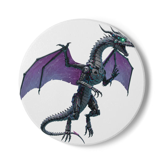Cyber Dragon Flight - Futuristic Ceramic Coaster