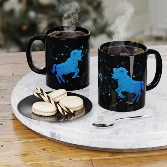 Starry Night Edition - Aries Zodiac Coffee Mug, Astrology Gift, Horoscope Ceramic Cup, Constellation Décor, Aries Birthday Present, Black Coffee Lover Mug