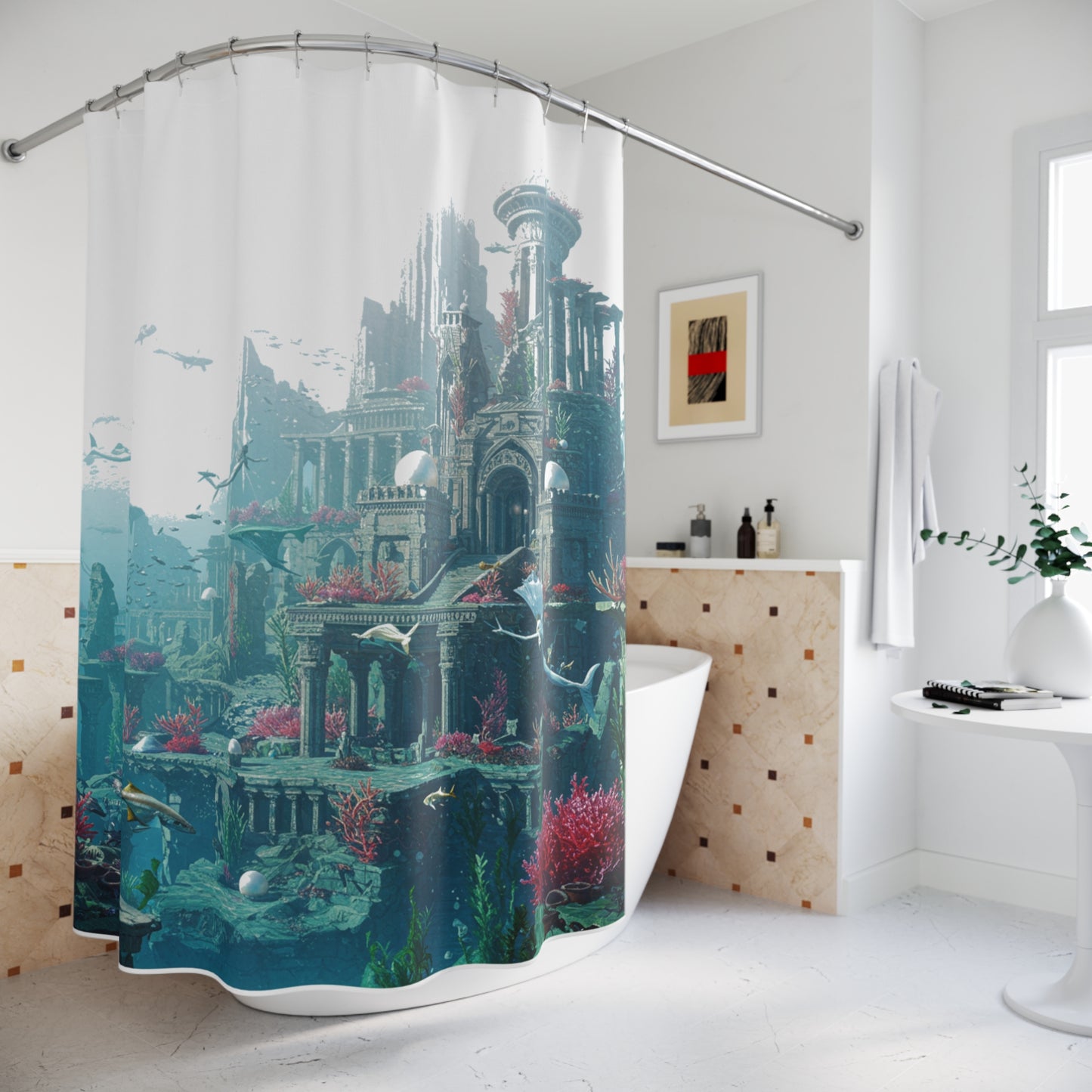Mystic Atlan Fantasy Shower Curtain: Edgy Realm Edition