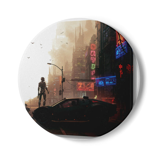 Cyberpunk Dreams Ceramic Coaster – Casual Style #13