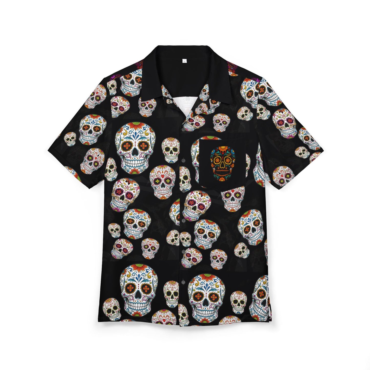 Colorful Skull Hawaiian Shirt, Unisex Button-Down, Day of the Dead Shirt, Vacation Wear, Summer Clothing, Festival Outfit