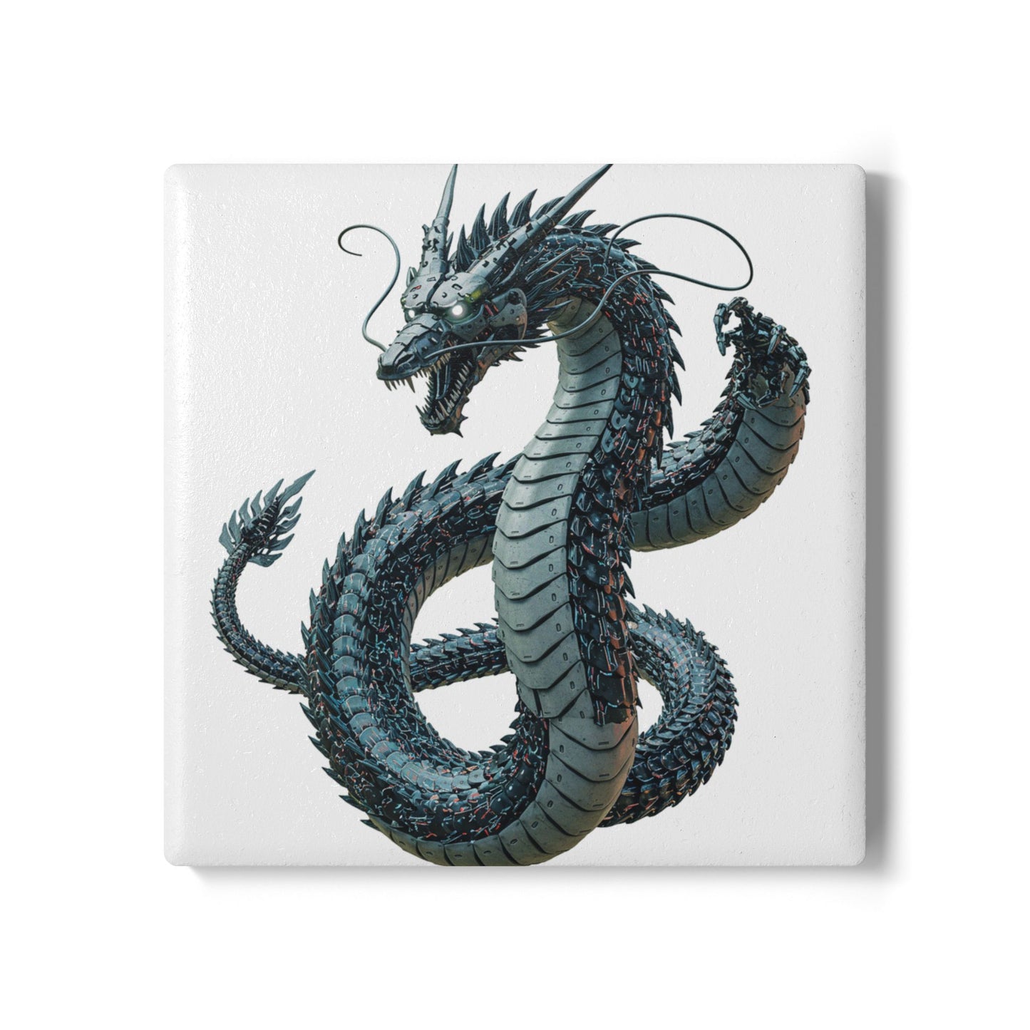 Cyberpunk Dragon Ceramic Coaster - Futuristic Decor