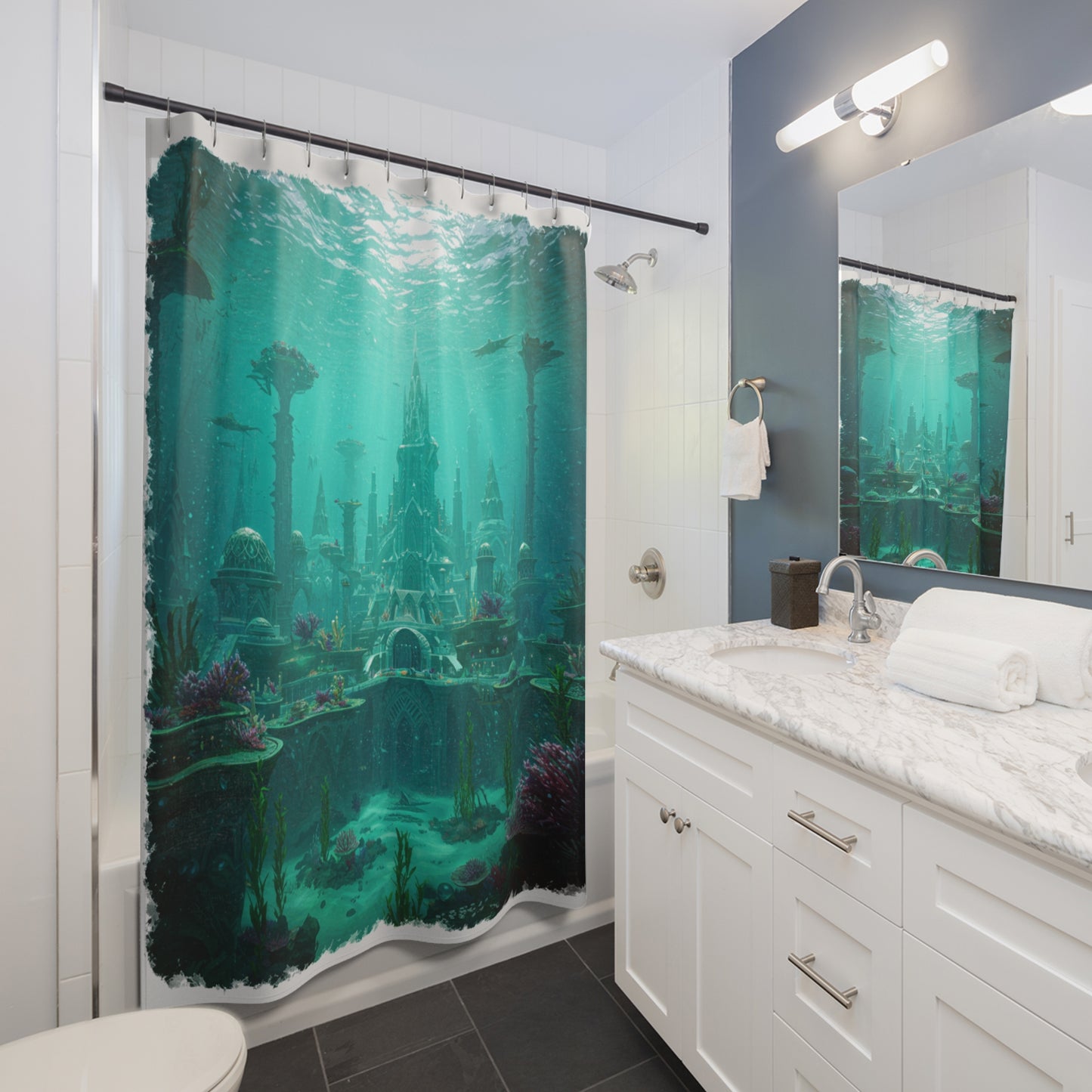 Mystic Atlan Fantasy Shower Curtain: Edgy Realm Edition