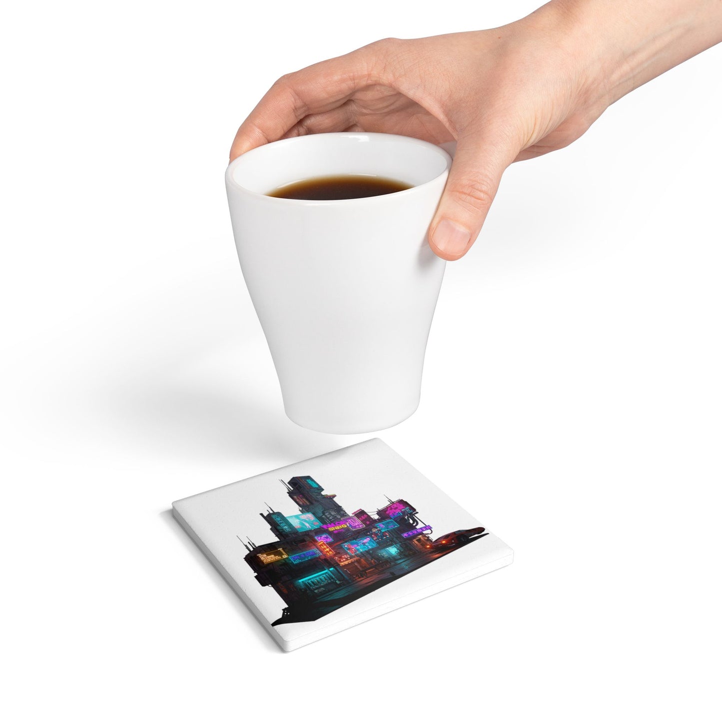 Cyberpunk Dreams Ceramic Coaster - Dive into the Future