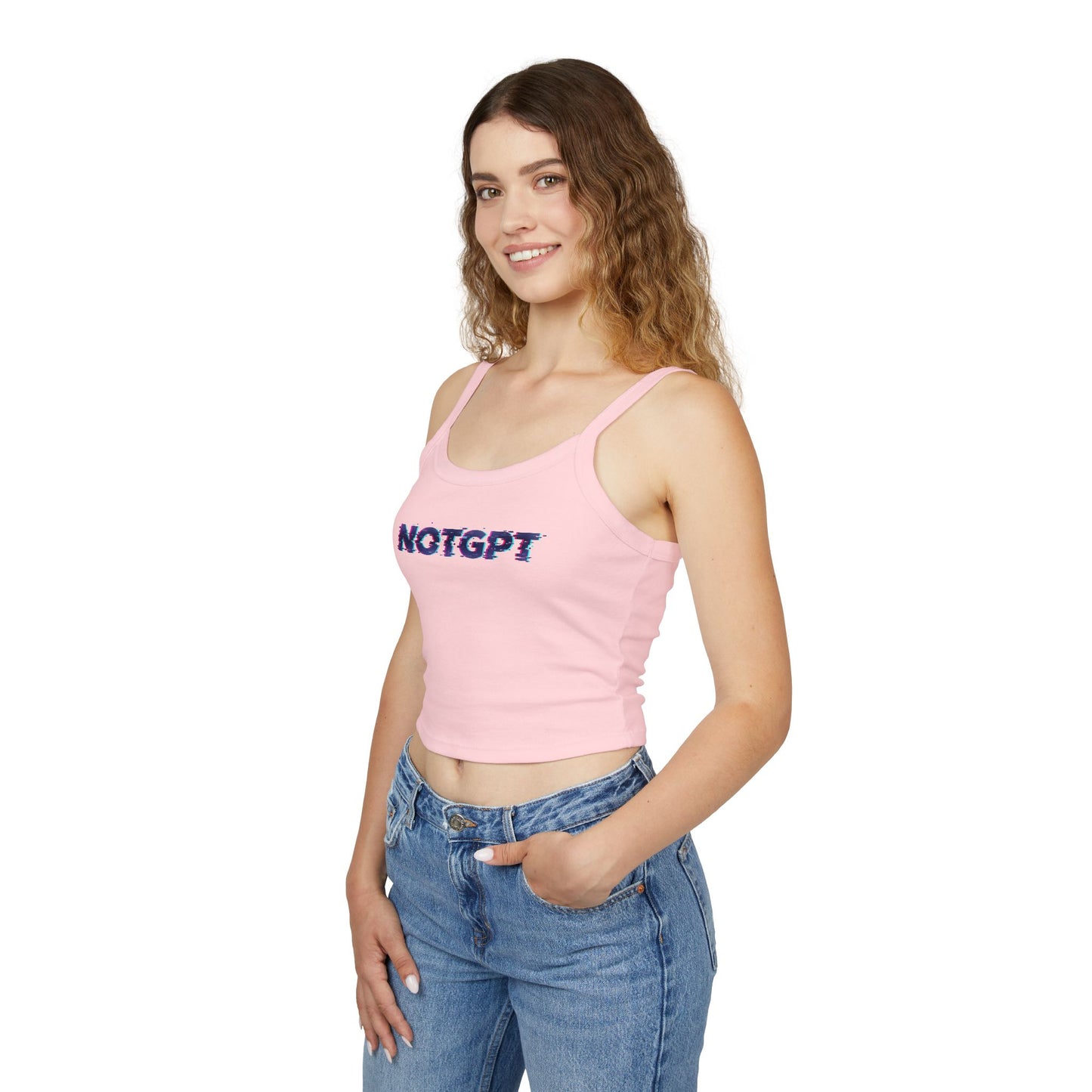 NOTGPT Pink Glitched - Spaghetti Strap Tank Top