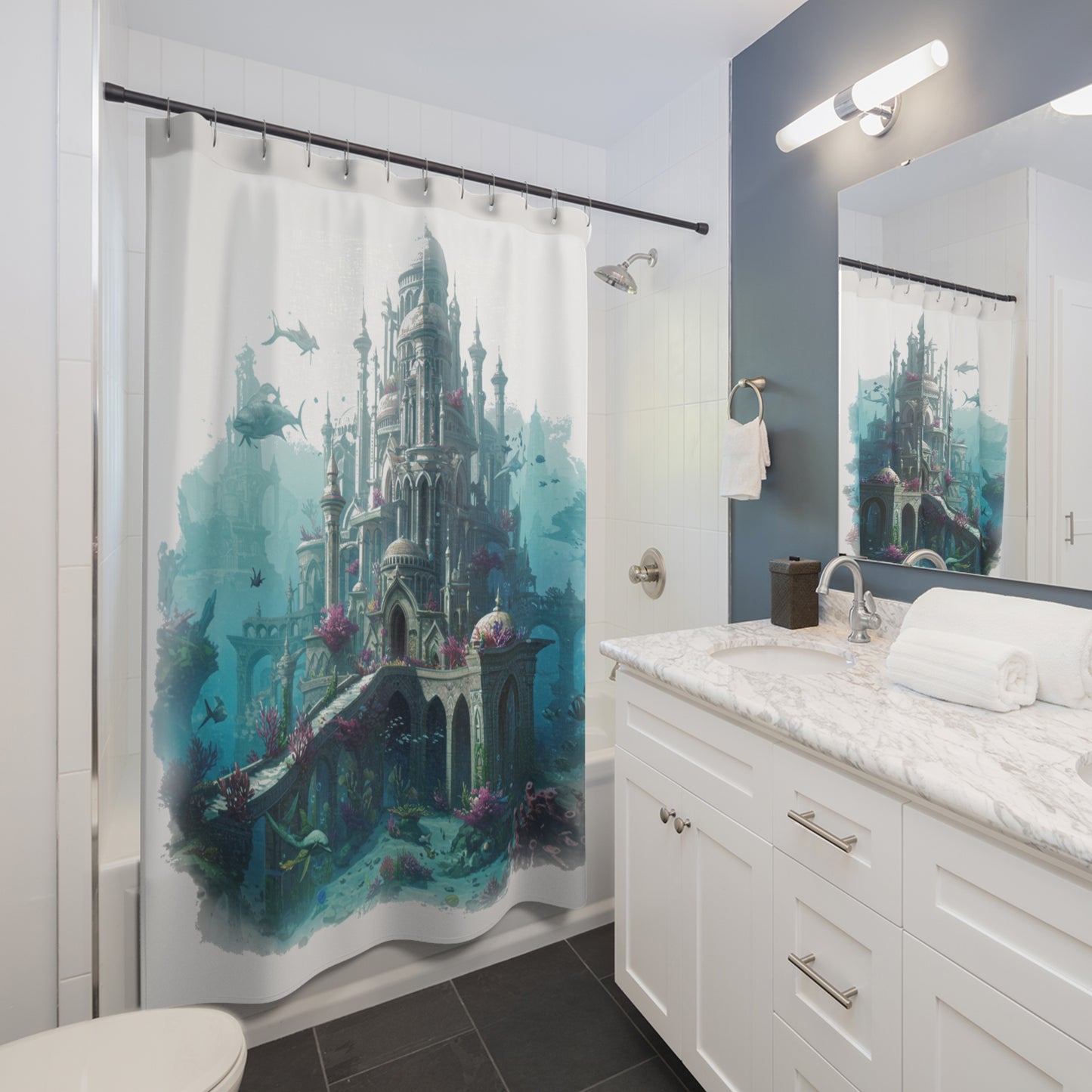 Mystic Atlan Waves Edgy Shower Curtain