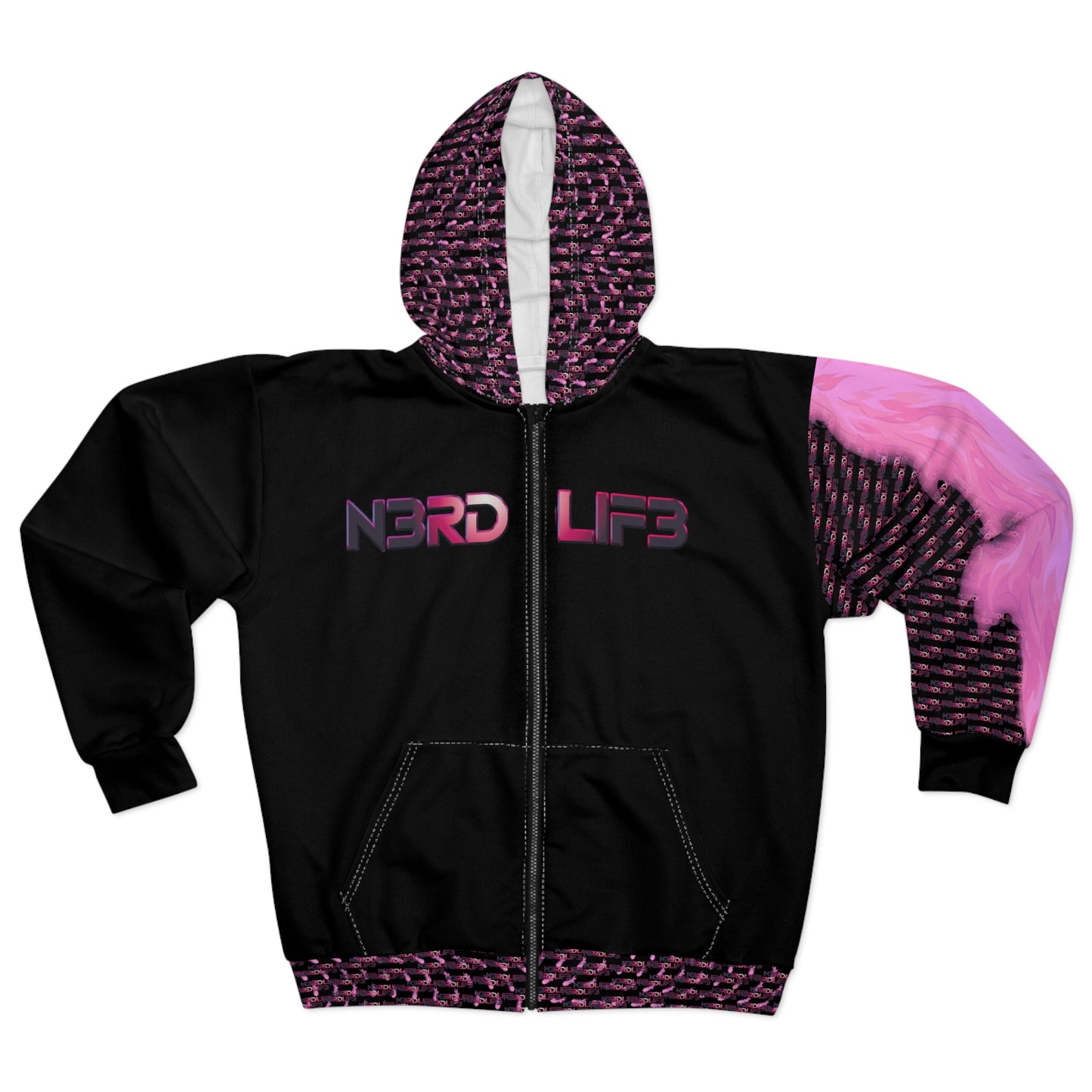 N3RDL1F3 - Pink Swag - Zip Up Hoodie - All-over Print