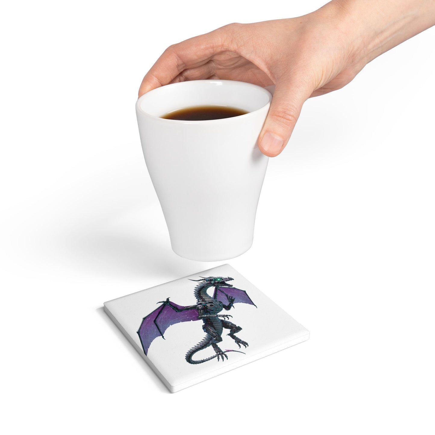Cyber Dragon Flight - Futuristic Ceramic Coaster
