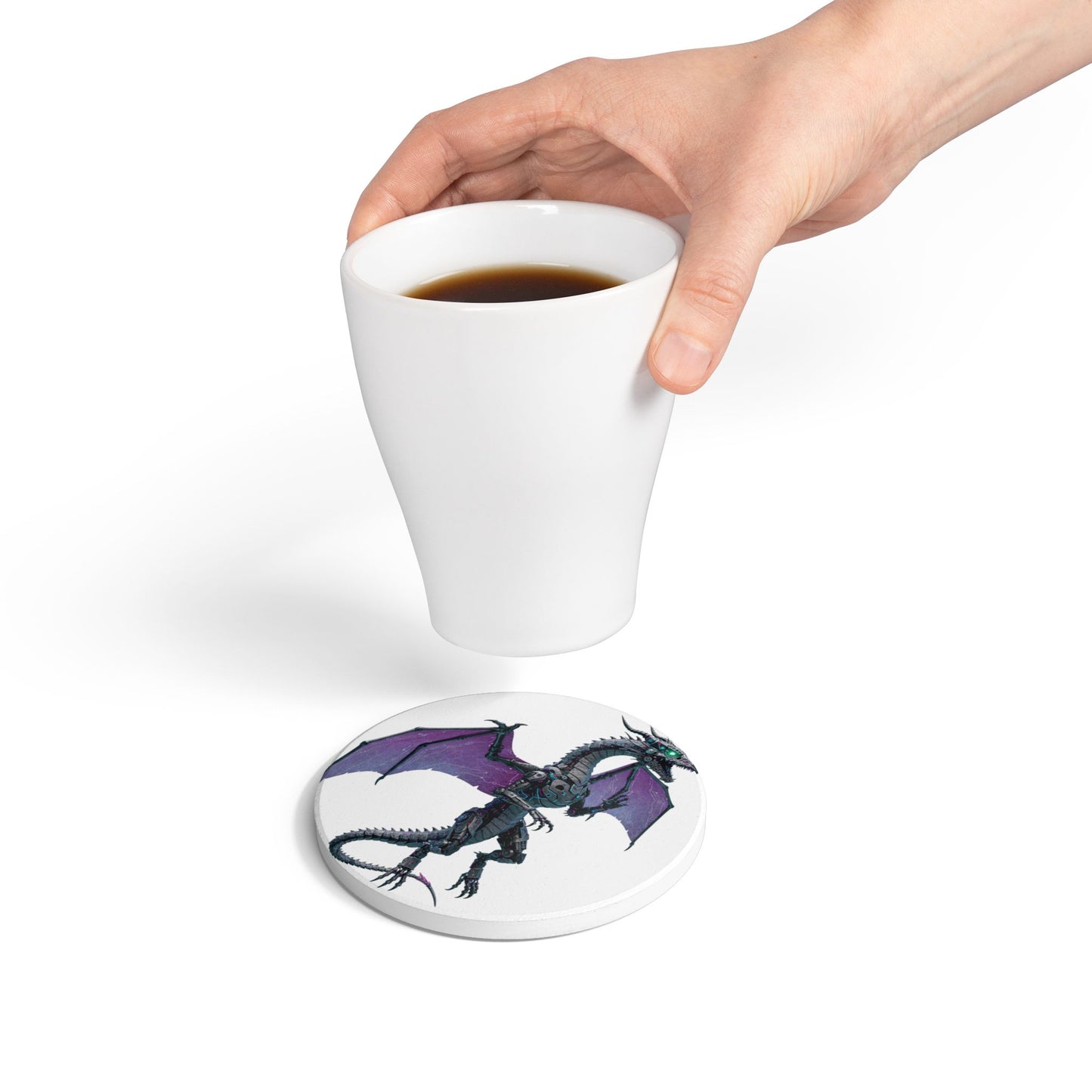 Cyber Dragon Flight - Futuristic Ceramic Coaster