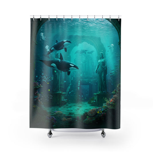 Atlantis Unleashed: Edgy Underwater City Shower Curtain
