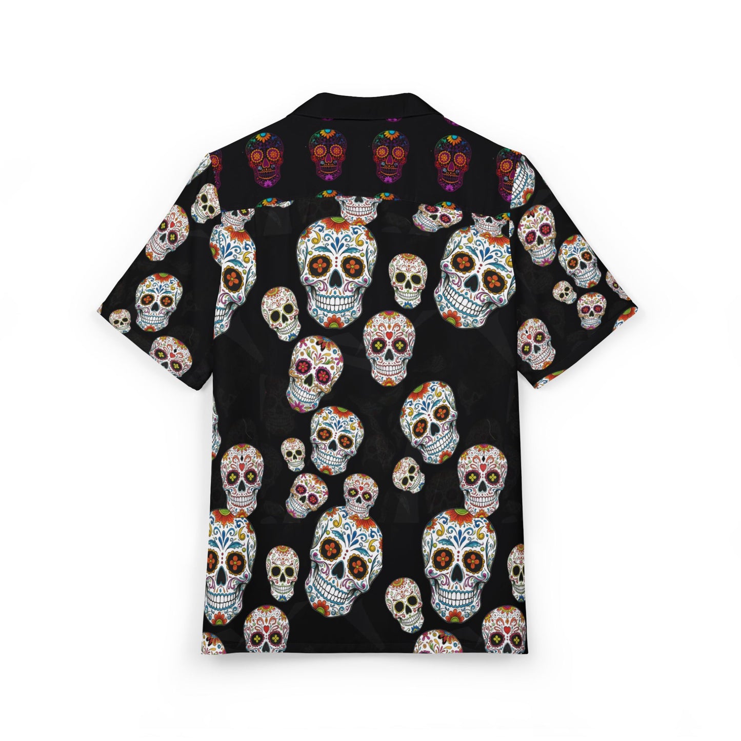 Colorful Skull Hawaiian Shirt, Unisex Button-Down, Day of the Dead Shirt, Vacation Wear, Summer Clothing, Festival Outfit