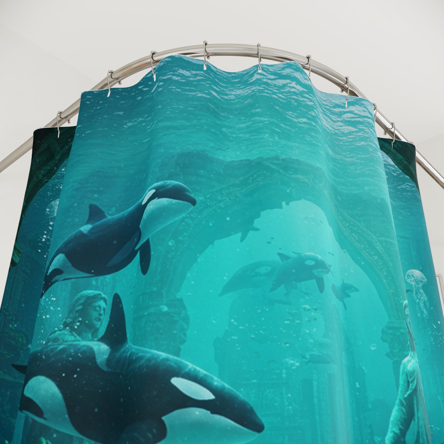 Atlantis Unleashed: Edgy Underwater City Shower Curtain
