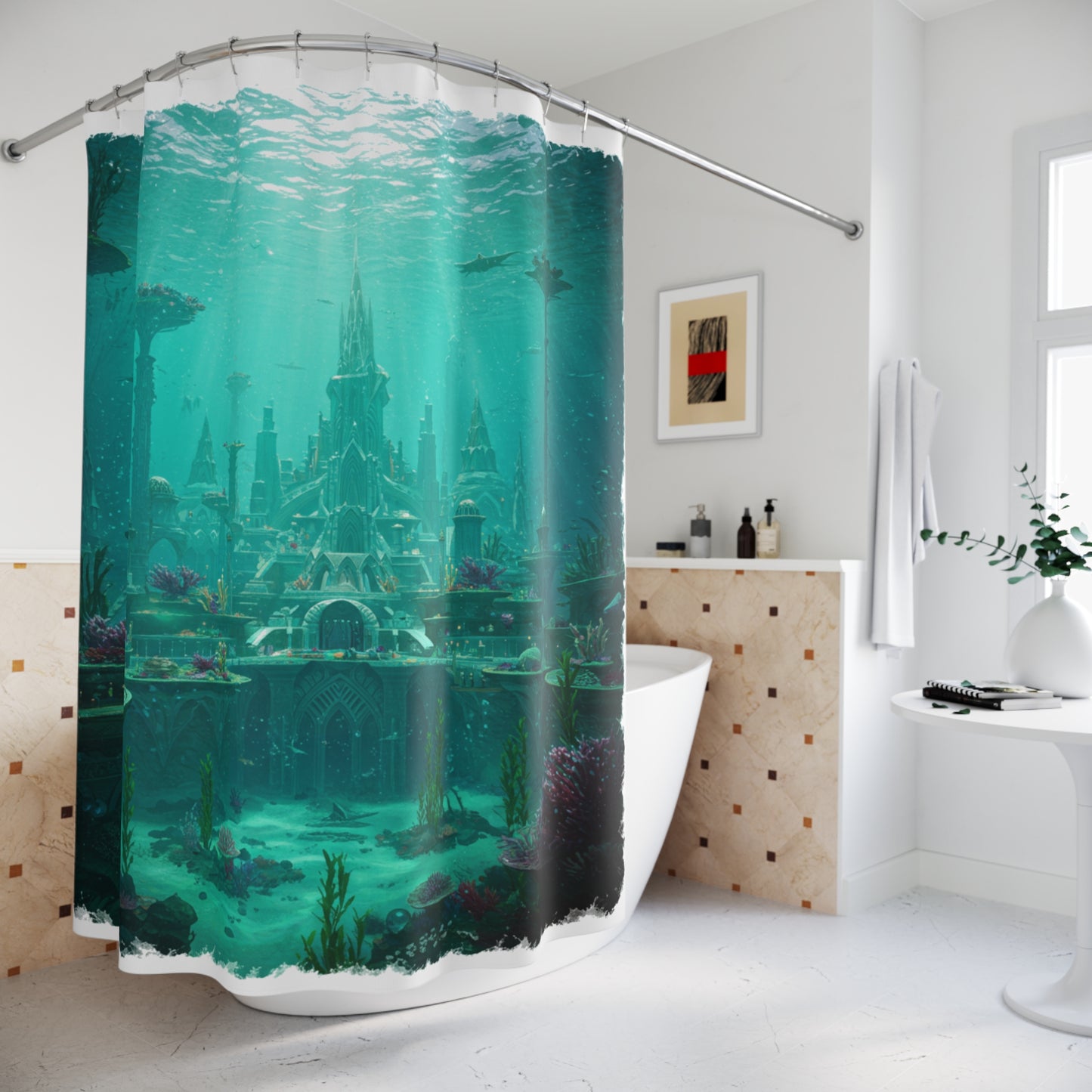 Mystic Atlan Fantasy Shower Curtain: Edgy Realm Edition