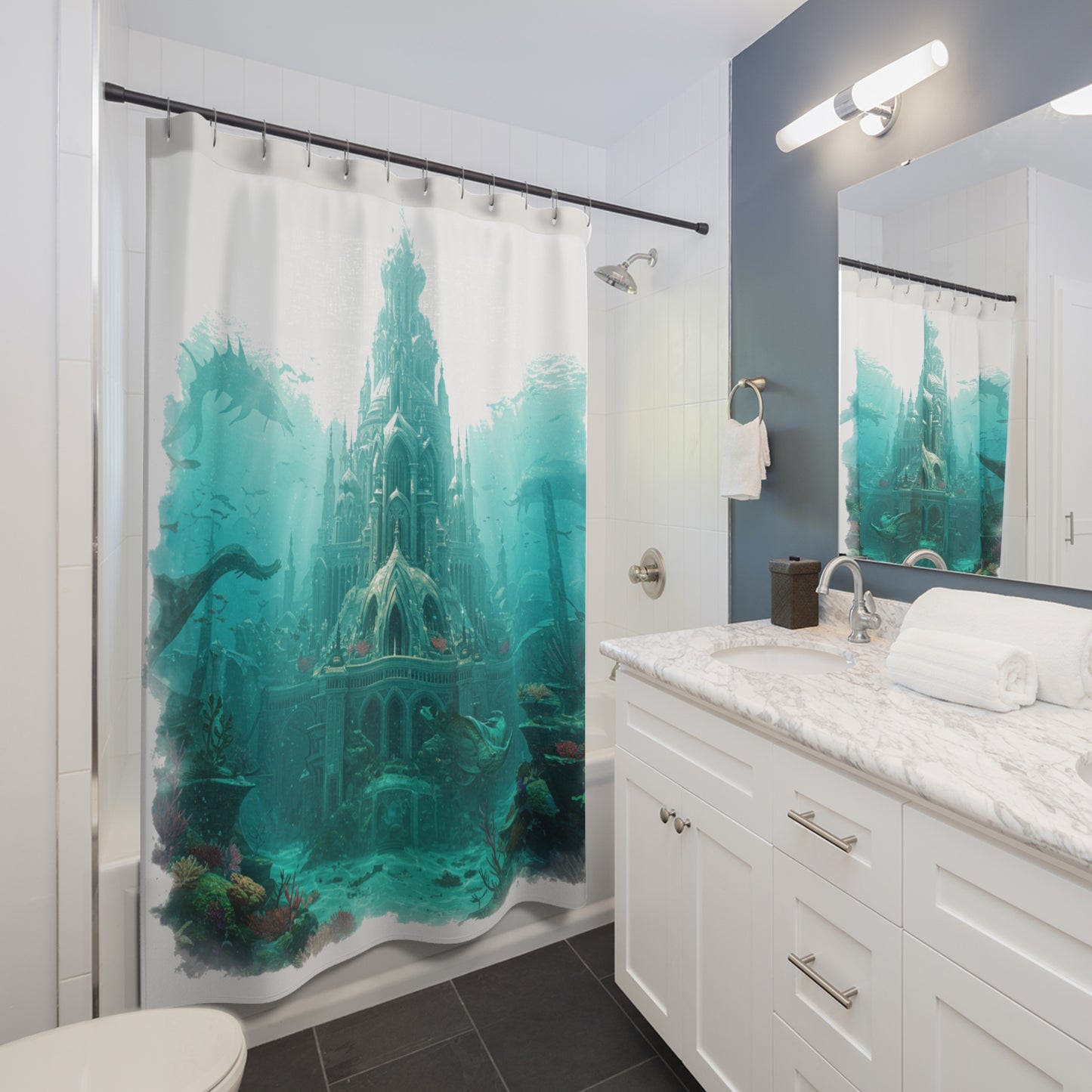Mystic Atlan Fantasy Shower Curtain - Edgy Elegance