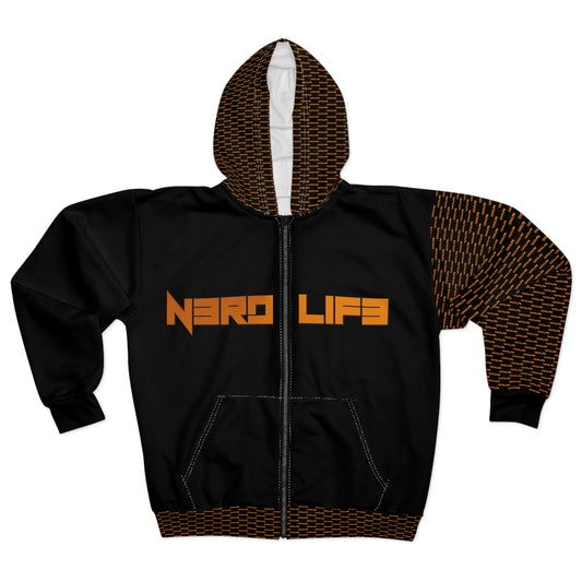 N3RDL1F3 - Orange Swag - Zip Up Hoodie - All-over Print