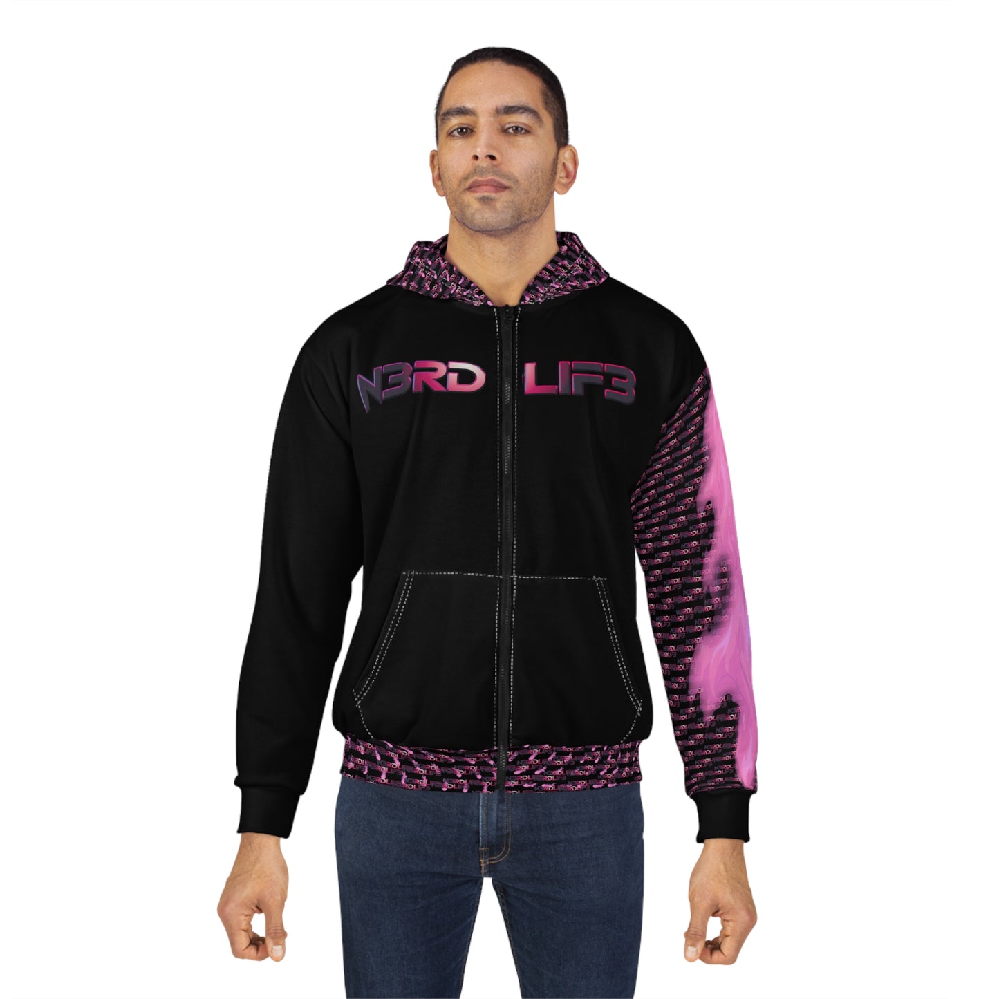 N3RDL1F3 - Pink Swag - Zip Up Hoodie - All-over Print