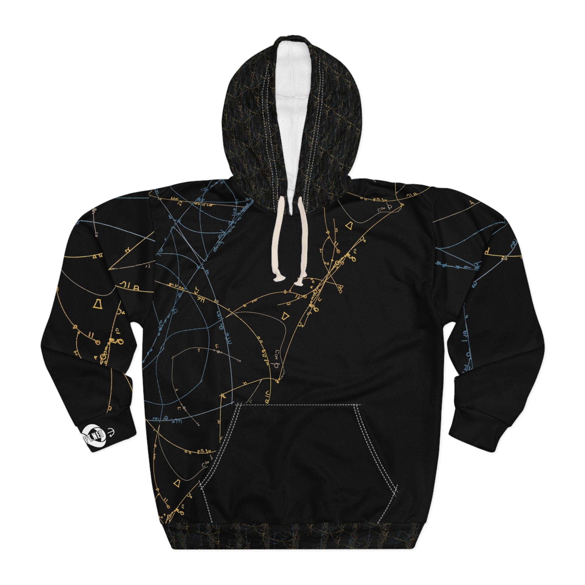 Black hoodie with geometric pattern on a white background