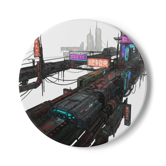 Cyberpunk Dream: Ultra-High Detail Ceramic Coaster