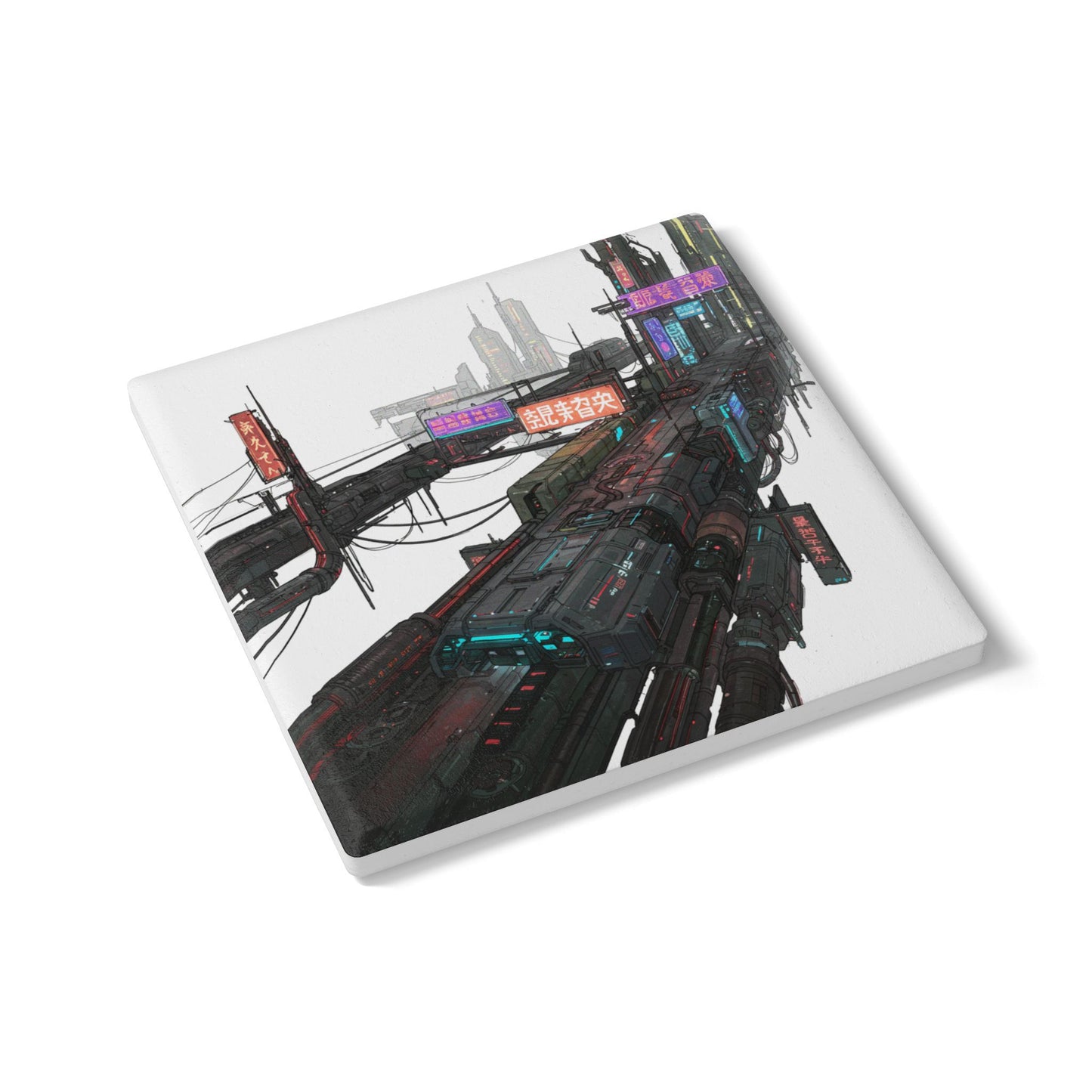 Cyberpunk Dream: Ultra-High Detail Ceramic Coaster